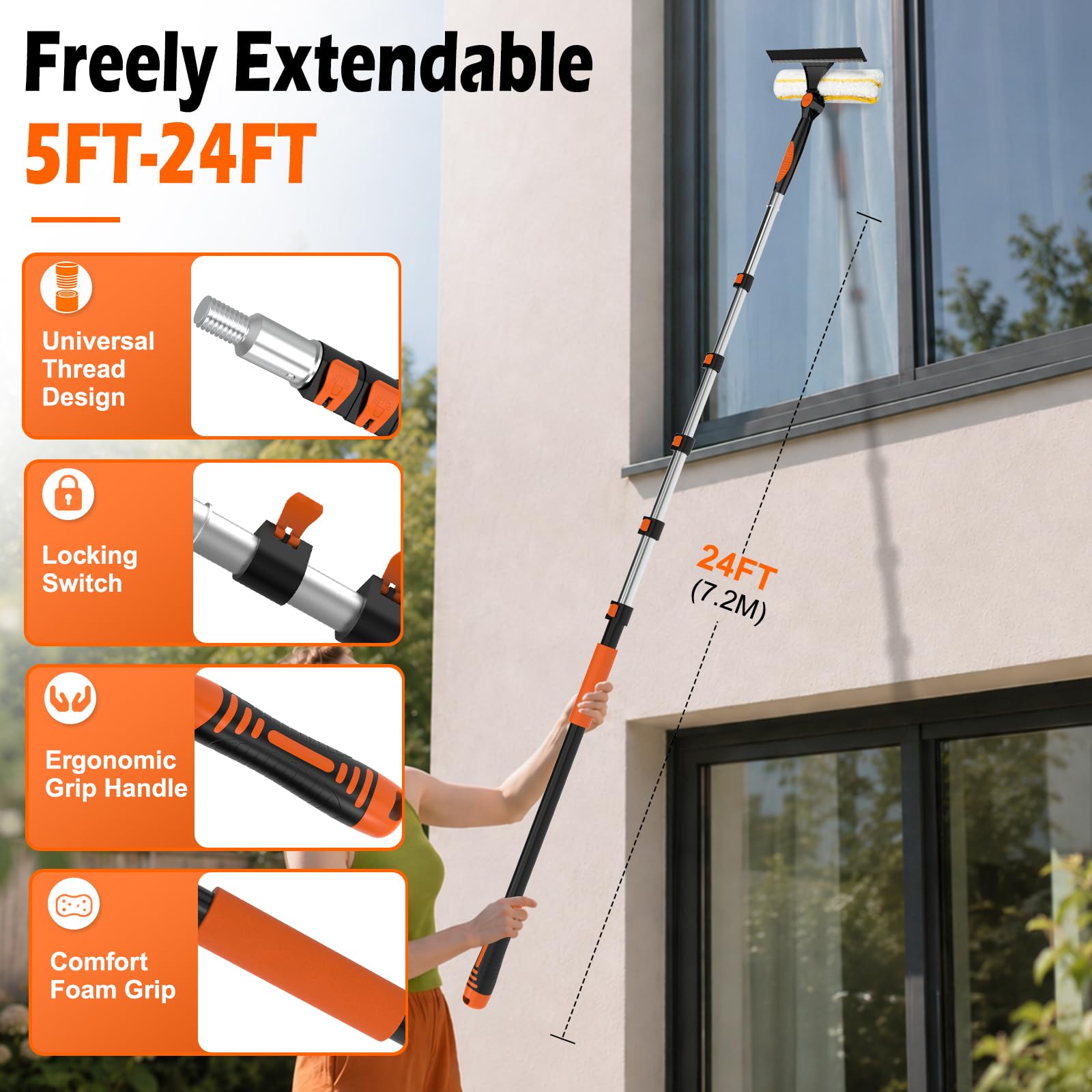24FT Window Squeegee - Extendable Cleaning Tool -3