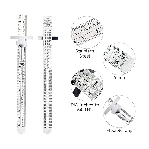 Miniatura 2 de KEARING Regla de bolsillo de 5.9 in, regla de acero inoxidable con clips desmontables, graduaciones imperiales y métricas, 12 piezas