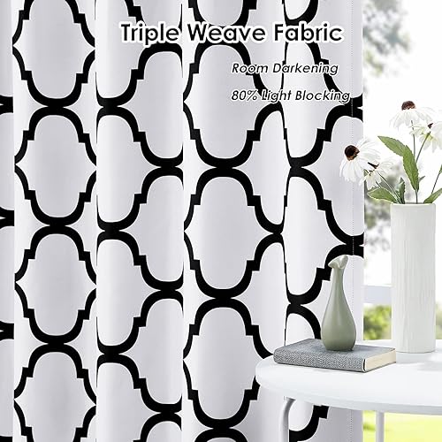 Miniatura 4 de Melodieux Cortina opaca con ojales para oscurecer la habitación, estilo marroquí, para puerta de patio, 100 x 84 pulgadas, color blanco rotonegro (1