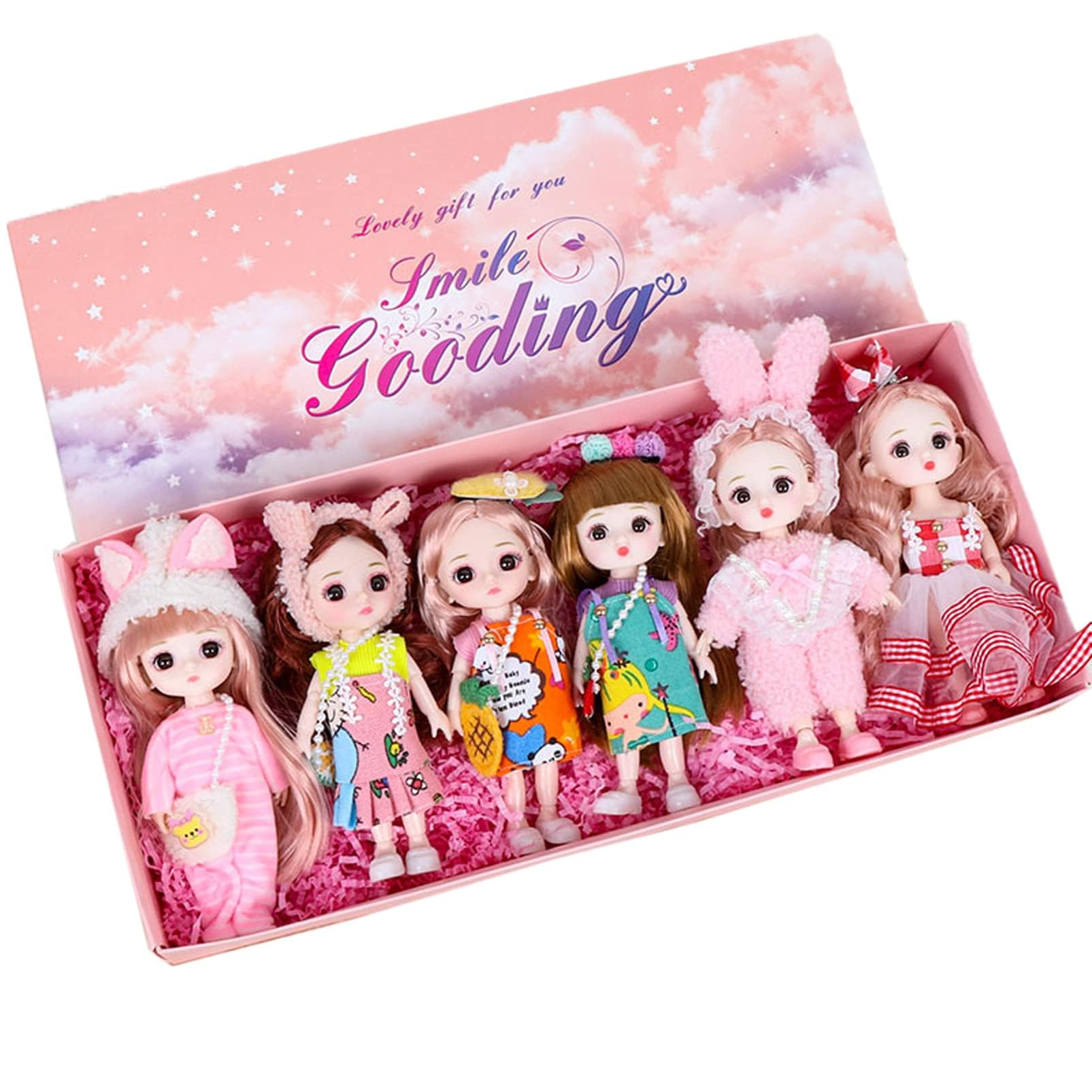 Mini Girl Dolls Princess Doll Baby Small Toy Fashion Cute Lovely Collection Play Figures for All Ages Set of 6 Dollhouse Girls Gift Set Costumes Pretty Cloth Handmade Girl Christmas Birthday Gift