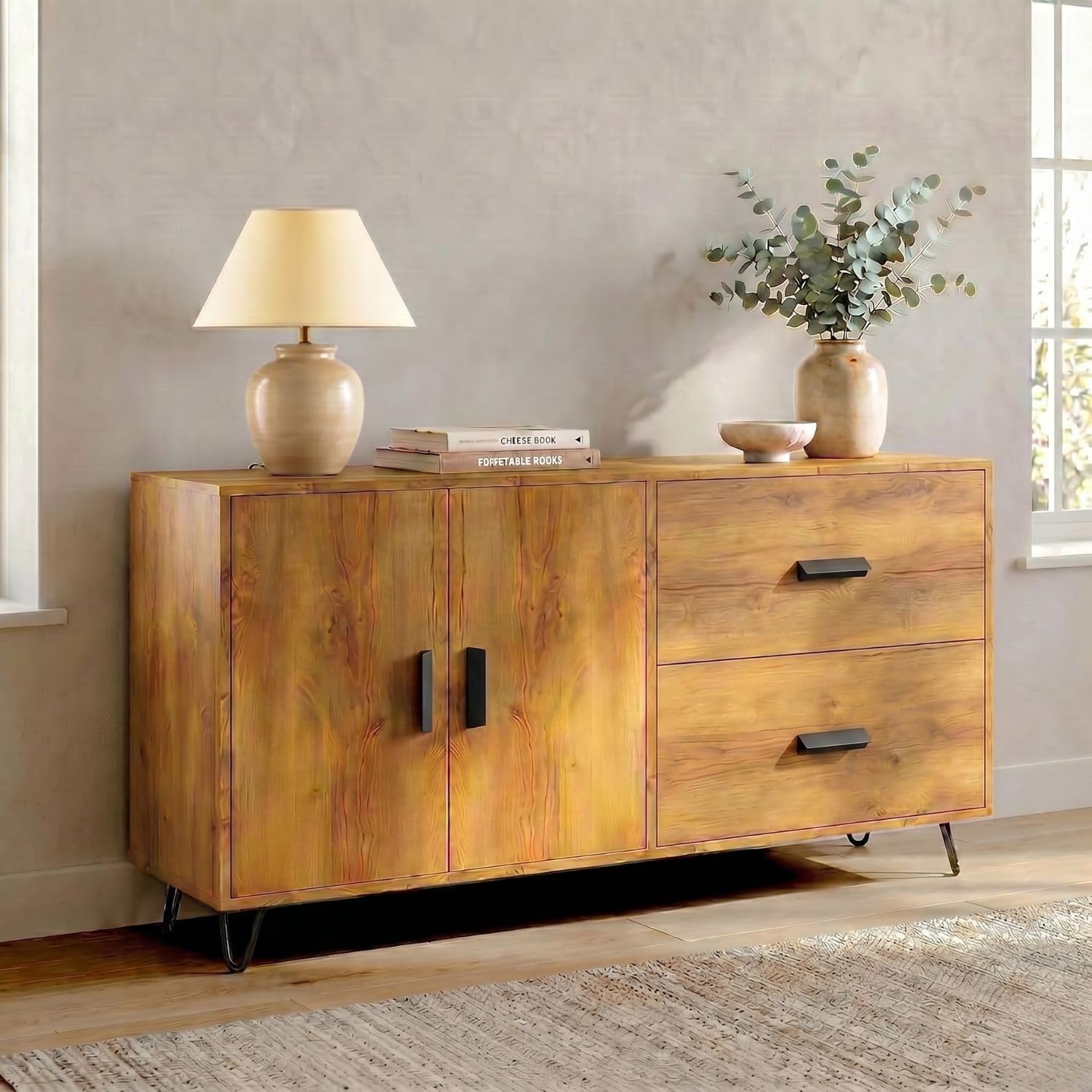 FFO Haven Sideboard Cabinet for Living Room | 2 Door Storage Cabinet with 2 Drawers, Modern Sideboard Cupboard for Bedroom, Dining Room & Hallway, Wood Finish Cabinet with Metal Hairpin Legs DIY-image-33