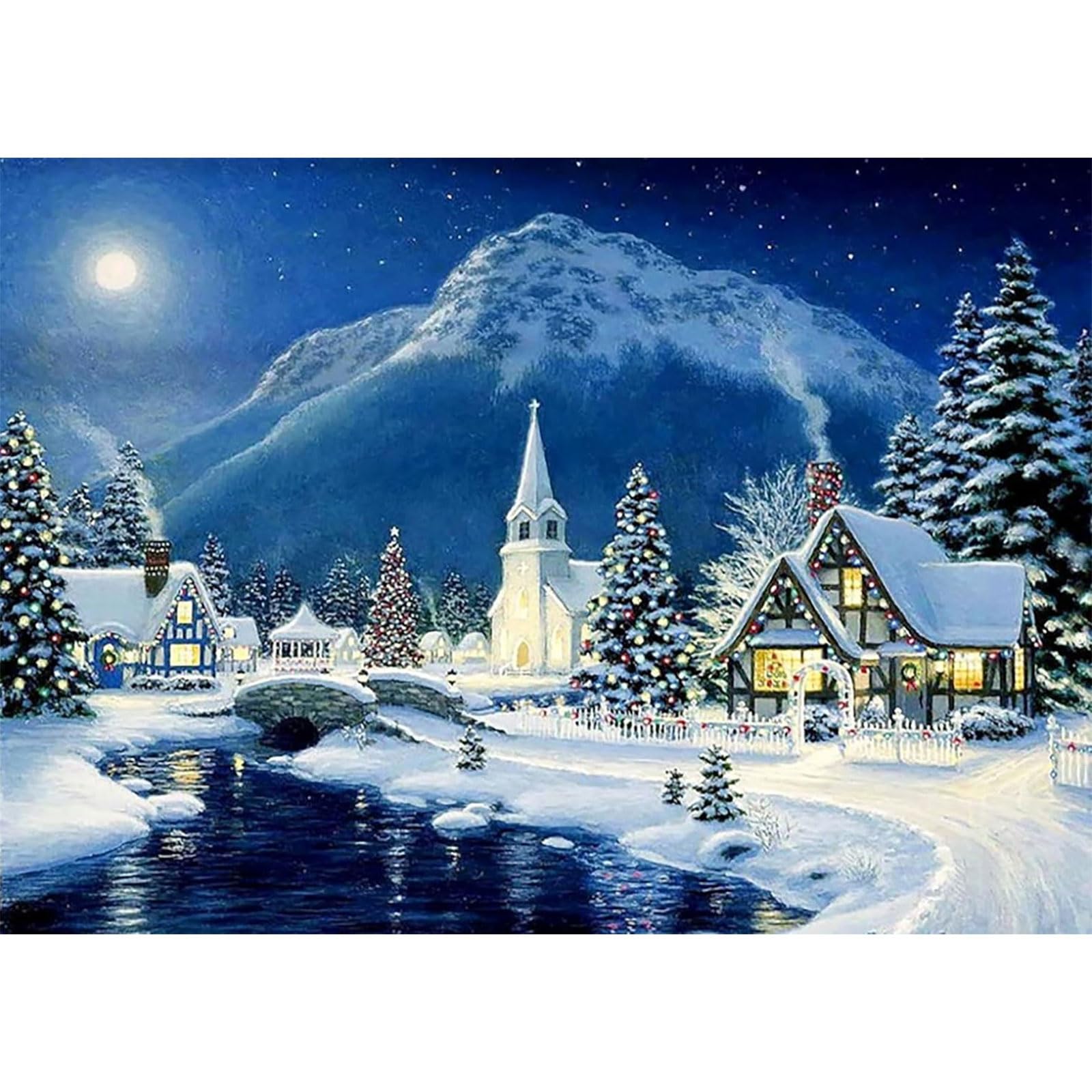 Kit Diamond Painting 5D RICUVED – Tema Invernale – Fai Da Te – Tela Adesiva Con Simboli – Diamanti Rotondi Extra (30% In Più) – 30x40 Cm (circa) – Senza Cornice