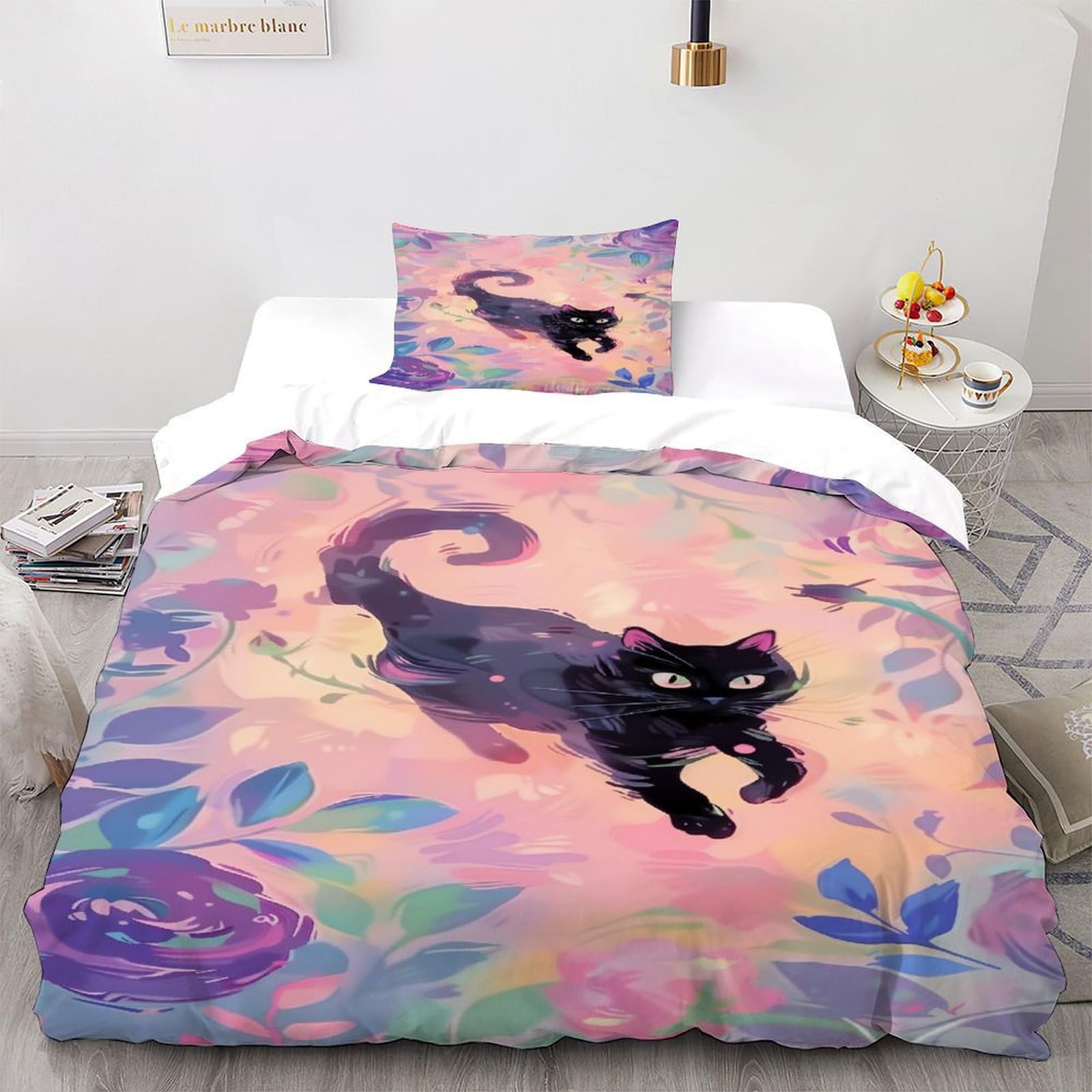 Housse de couette respirante 135x200 anti-transpiration motif chat 3D