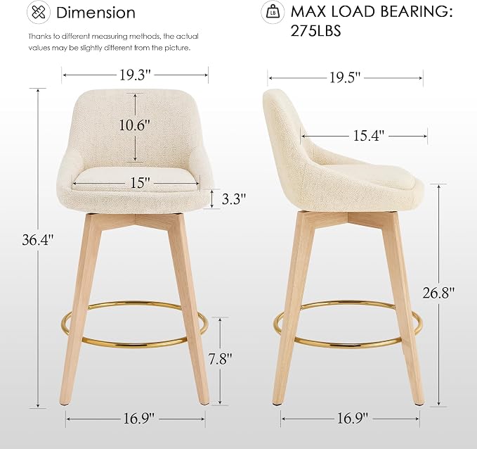 Butaco giratorio Zesthouse para barra, set de 4, beige miniatura 2