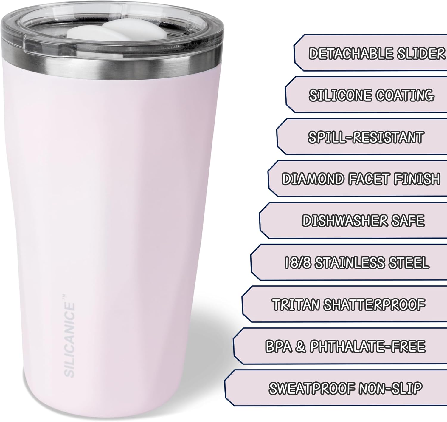 20oz Soft Touch Diamond Tumbler - Double Wall Vacuum Insulated Stainless Steel Coffee Cup | Leak-Resistant Detachable Lid, Cup Holder Friendly, BPA Free Dishwasher Safe, Thoughtful Gift for Women - Image 5