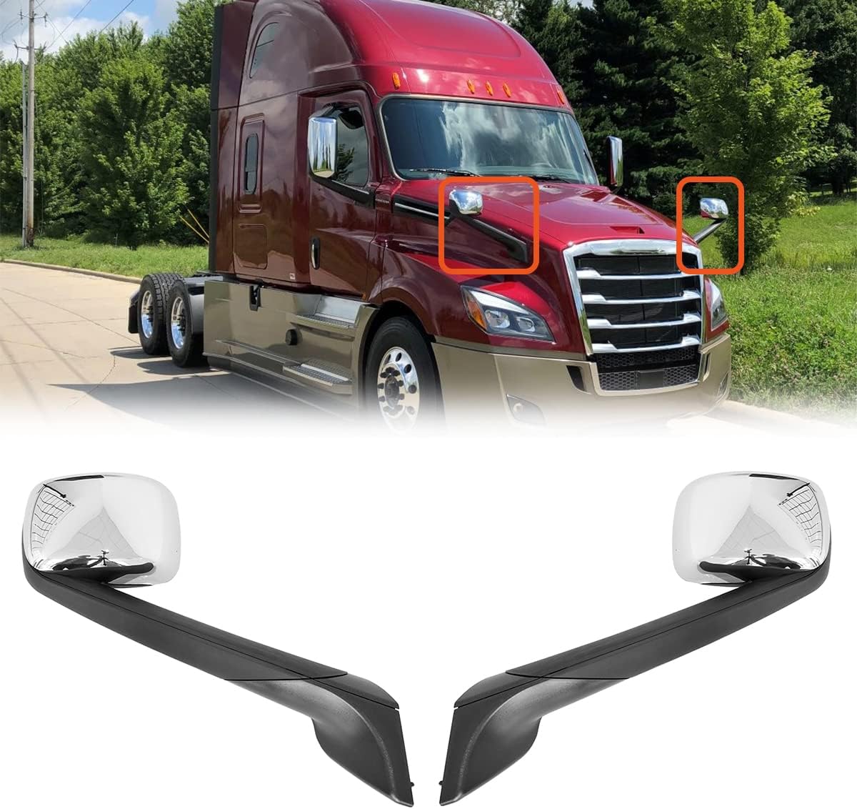 Chrome Hood Mirrors Fit for Freightliner Cascadia 2018-2023, Hood Mirrors Assembly Freightliner New Cascadia Semi Trucks Accessories Driver & Passenger Side (A Pair)