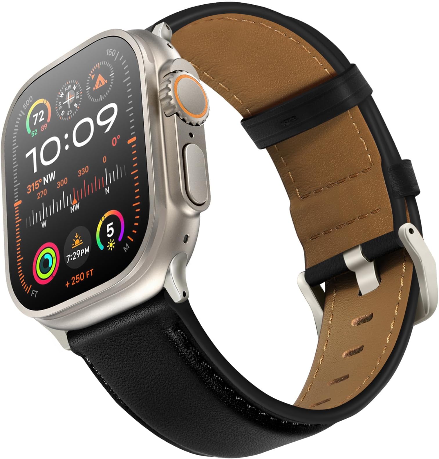 UUPWPOKT Leather Bands Compatible with Apple Watch Ultra 3/2/1 Band 49mm 46mm 45mm 44mm 42mm Men, Genuine Leather Strap for iWatch Ultra Series 11 10 9 8 7 6 5 4 3 2 1 SE, Classic Black/Titanium