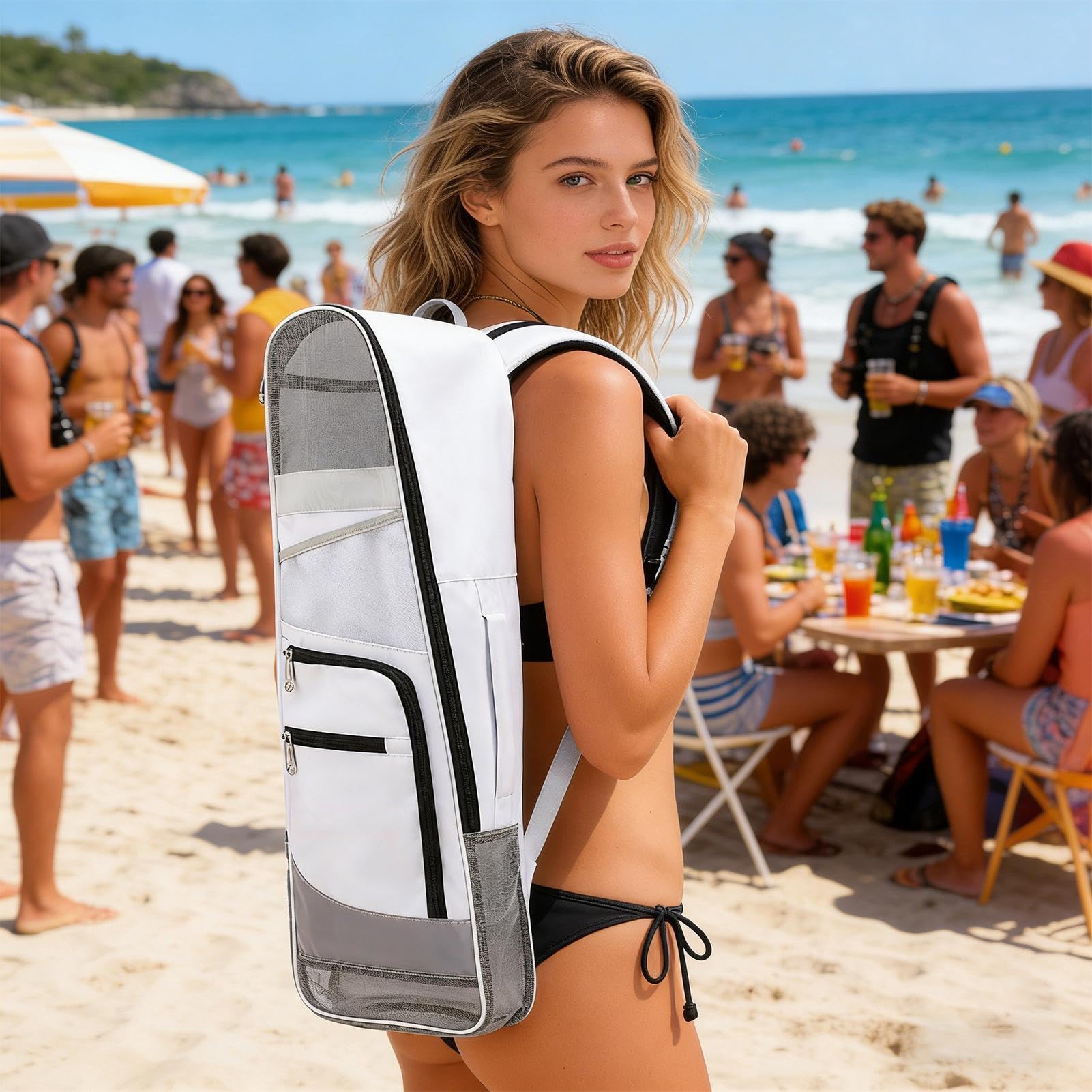 Borsa da nuoto per nuotatori, zaino grande regolabile e traspirante con tasca, borsa da palestra in rete, per nuotatori, subacquei, adulti, principianti, spiaggia, immersioni, snorkeling, viaggi