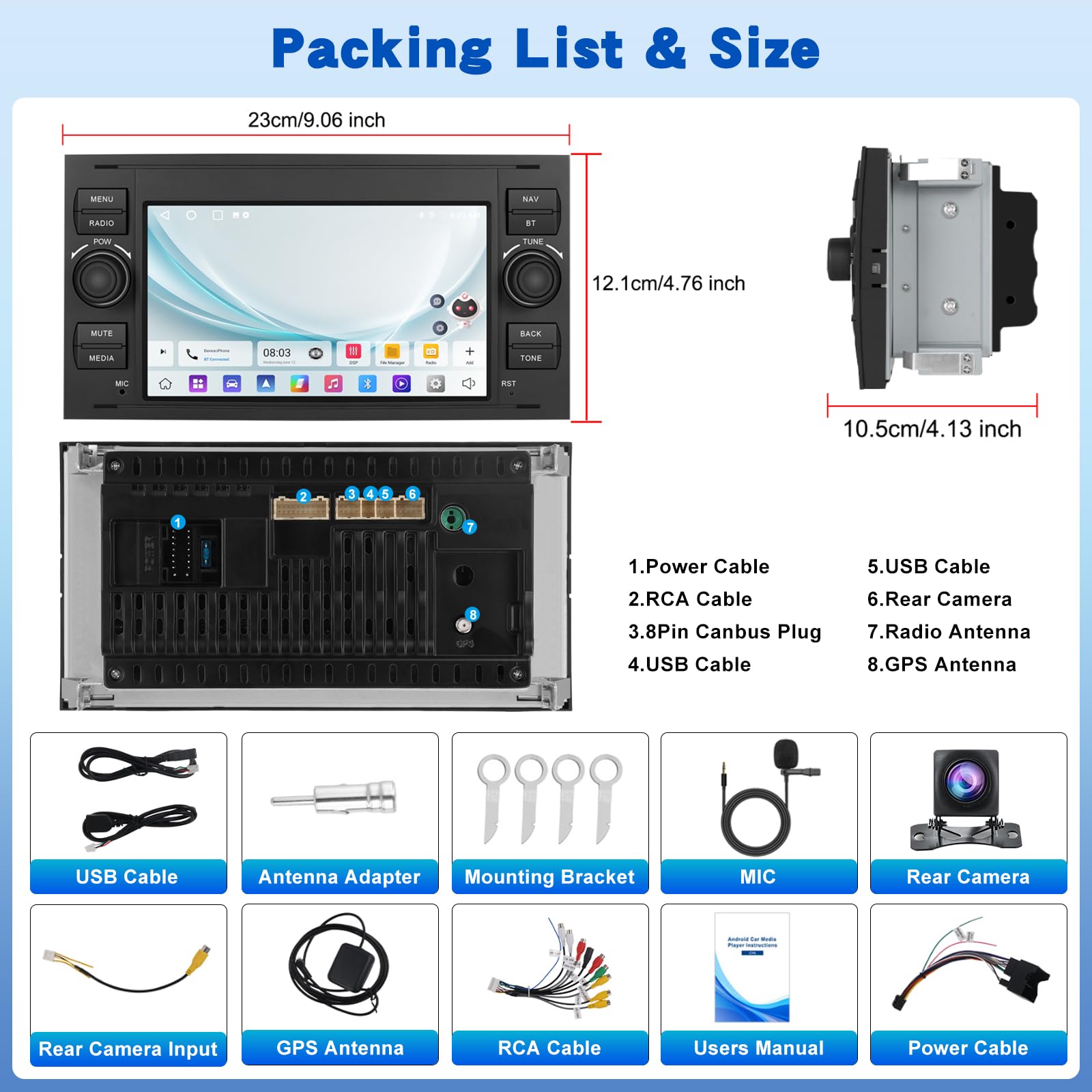 2G+64G Android Autoradio per Ford Transit Fiesta Focus Galaxy Mondeo Fusion Kuga C-Max S-Max con Wireless Carplay e Android Auto, Touch Screen 9 Pollici con WiFi, Navigazione GPS, Bluetooth, FM RDS