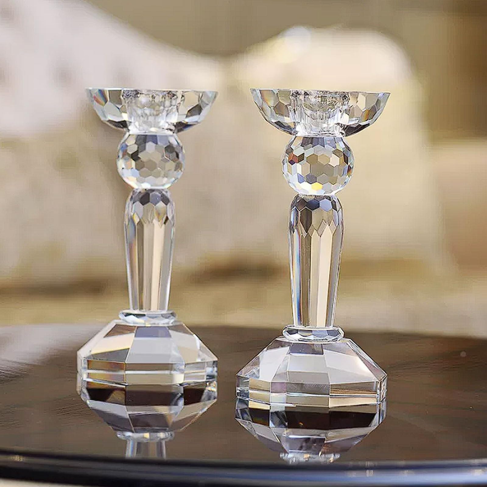 Ensemble de 3 bougeoirs en Cristal, Centre Table décoratif for Mariage, dîners aux chandelles, Verre fabriqué à la Main