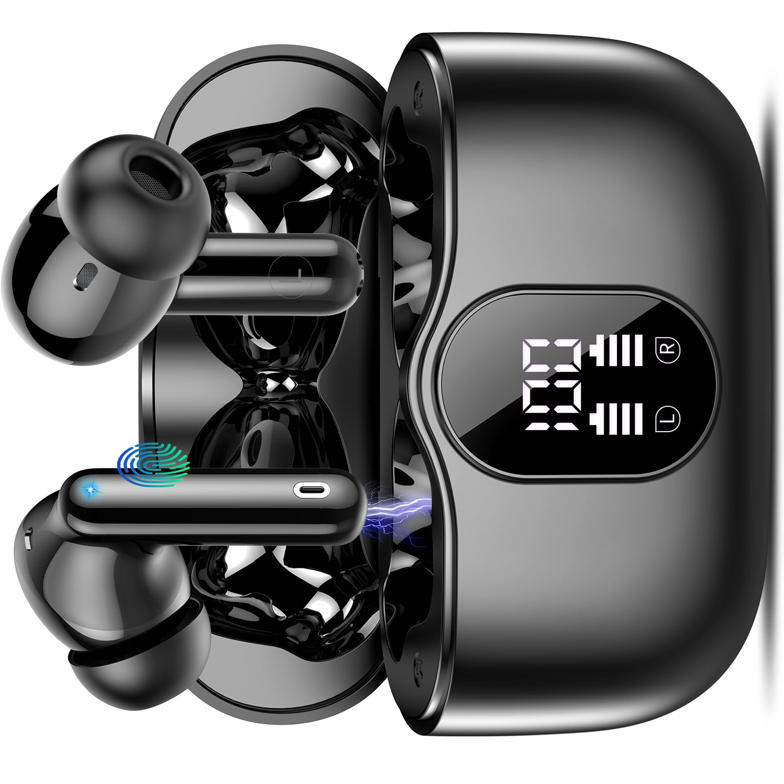Auriculares Bluetooth, Auriculares Bluetooth 5.4 In Ear con 4 ENC Mics, Auriculares Inalámbricos HiFi Estéreo con APP, 36 horas Auriculares Bluetooth con Pantalla LED, IP7 Impermeables Auriculares