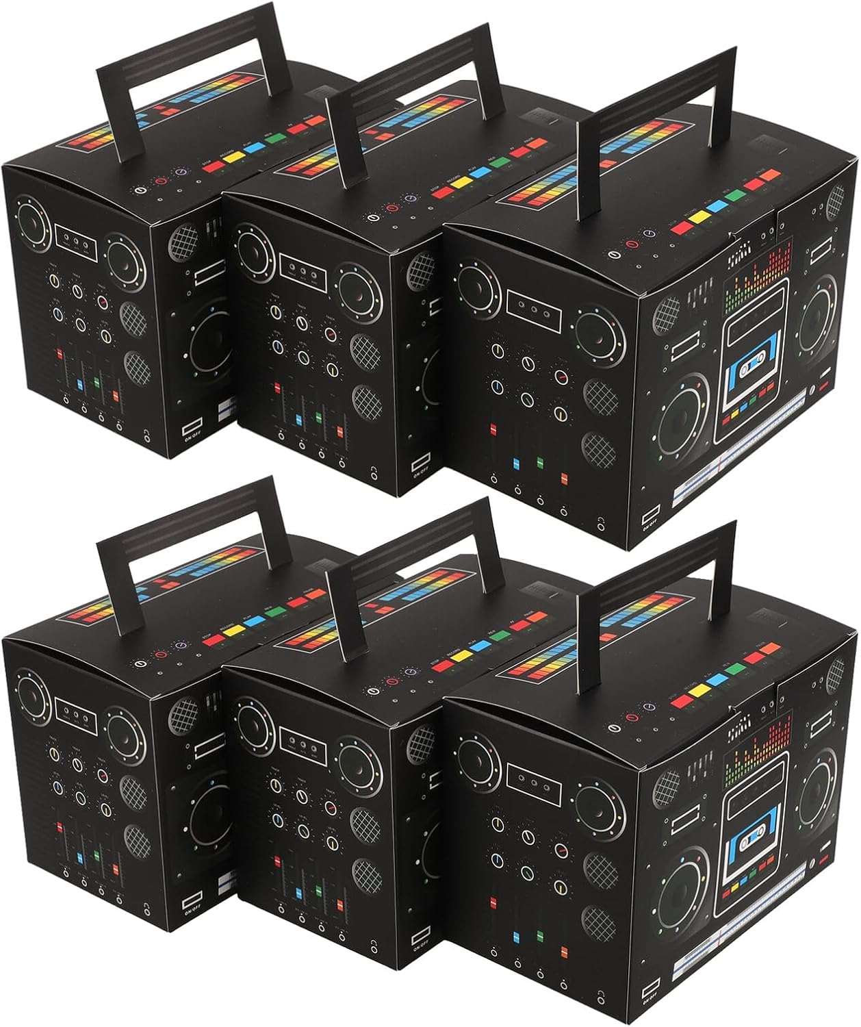 SUPVOX Retro Radio Party Candy Boxes 6pcs Black Popcorn Buckets Vintage 80s Theme Treat Containers for Birthday and Cookie Storage