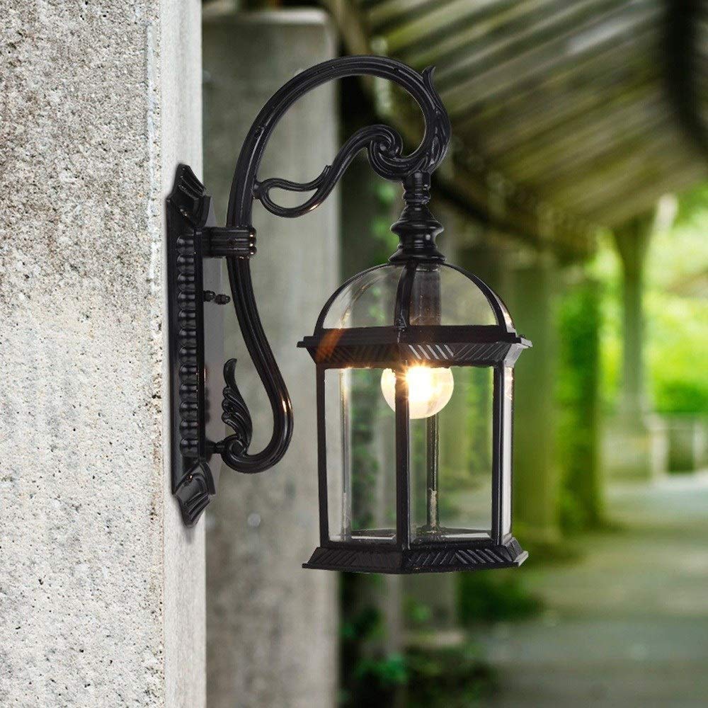 Moda Tradycyjny Wodoodporny odlew aluminiowy Vintage Ganek Kinkiet Zewnętrzna szklana brama Ścienna latarnia Dekoracja świetlna Przedpokój Ogród zimowy Balkon Lampa montowana E27 Edison Wewnątrz i