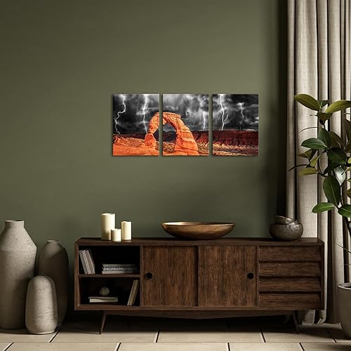 Miniatura 2 de KLVOS Arte de pared de 3 piezas con diseño de arcos de Parque Nacional, impresión en lienzo delicado arco Utah Estados Unidos con tormenta