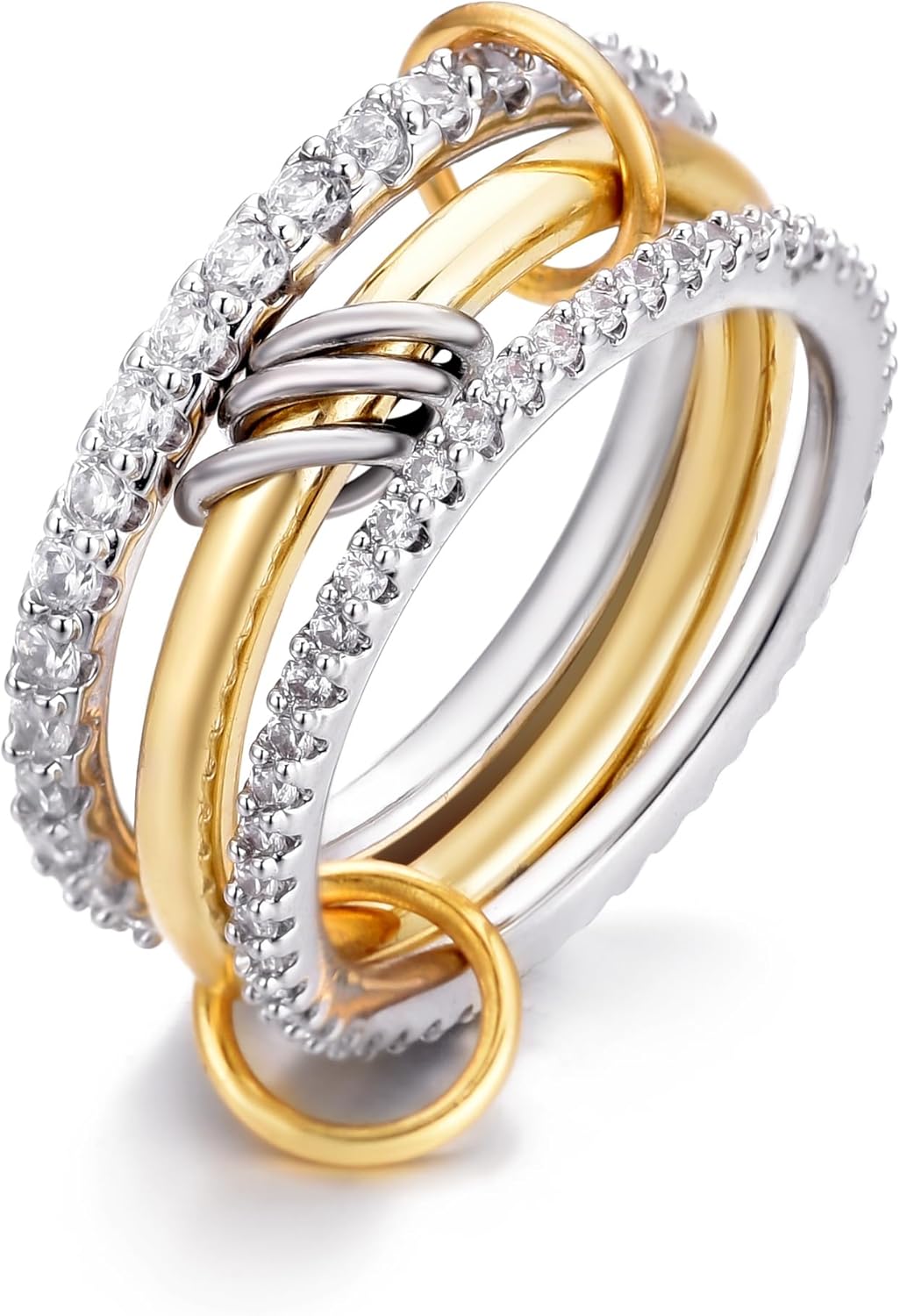 14K Gold Interlocking Stackable Rings for Women – Silver Gold Stack Ring Set with CZ, Two Tone Interlocked Stacked Ring, Multi-layer Statement Ring Jewelry - Image 9