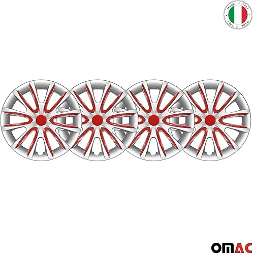 Miniatura 8 de OMAC - Juego de 4 tapas de cubo color gris con rojo de 14 pulgadas, tapas para Rines 14, fundas de rueda premium de 14 pulgadas, juego de fundas