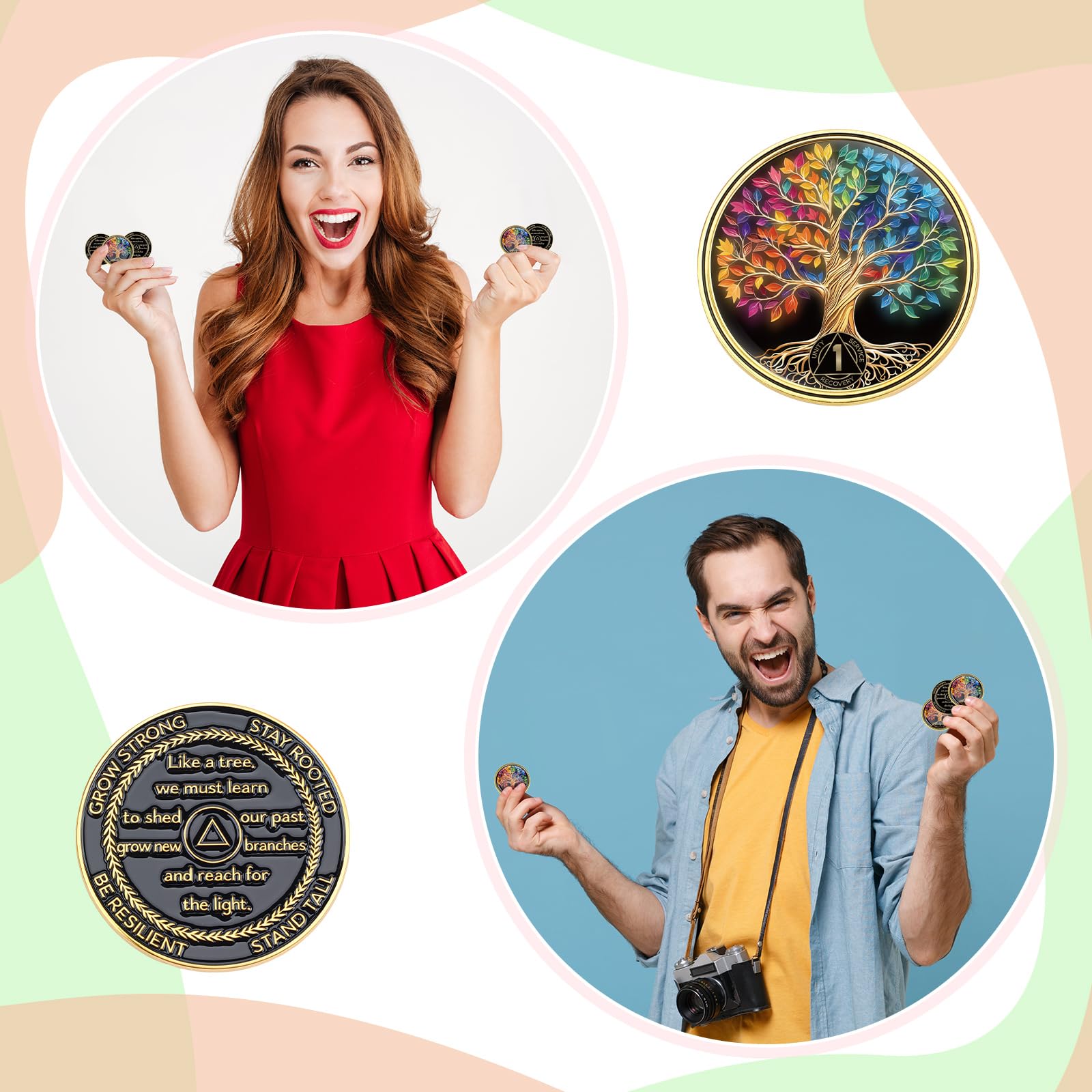 Landical 30 unidades de un año de sobriedad de árbol de monedas AA Chip Medallón AA Tokens Alcohólicos Anónimos Medallón Regalos para tu propio ser verdadero