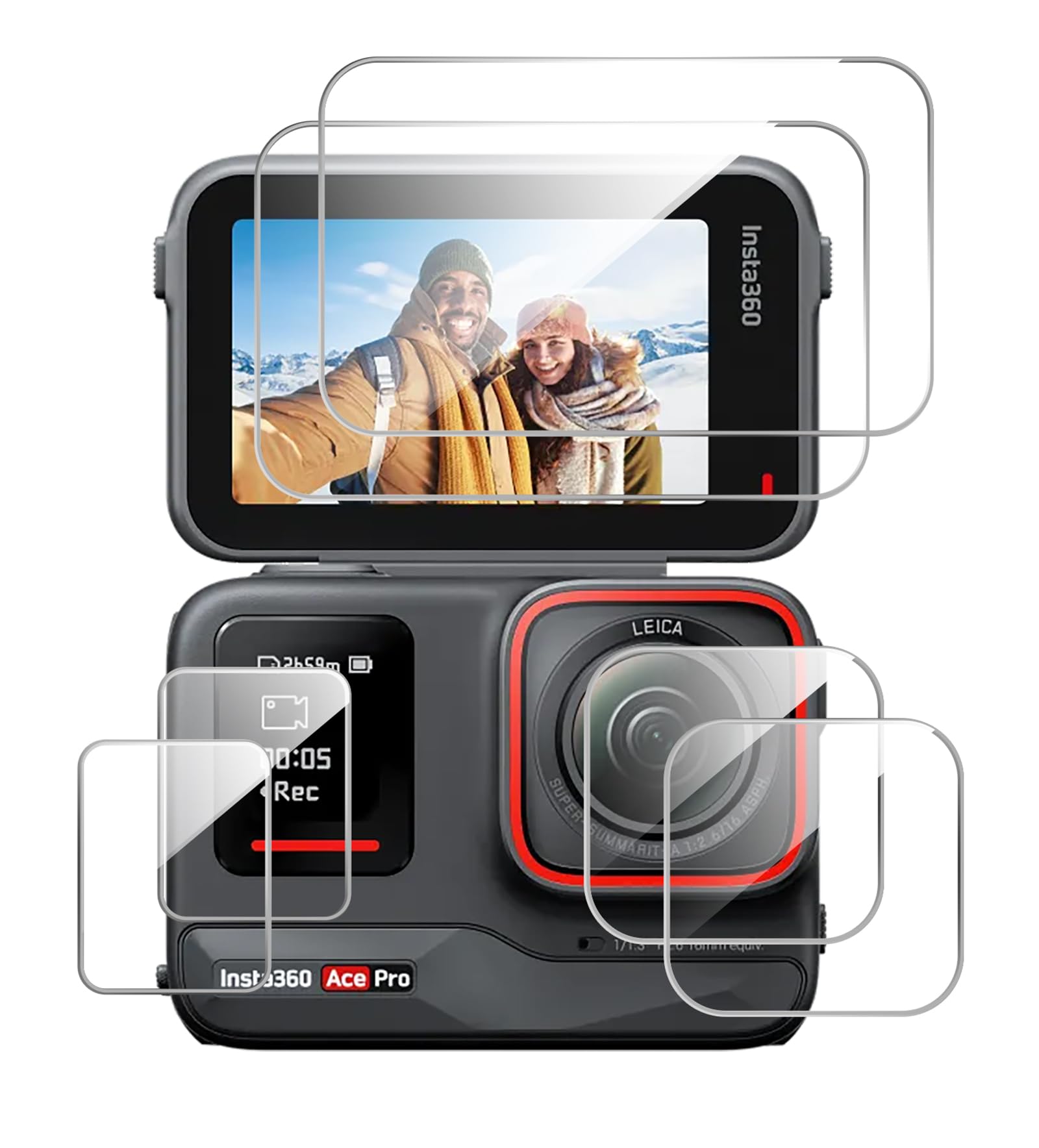 Kit De Protection D'écran NEEWER Pour Insta360 Ace Pro 2 (2 Packs) - Verre Trempé 9H Pour Objectif Et écran Arrière, Film PET Pour écran Avant - Non Compatible Version à Lentille Octogonale - 8