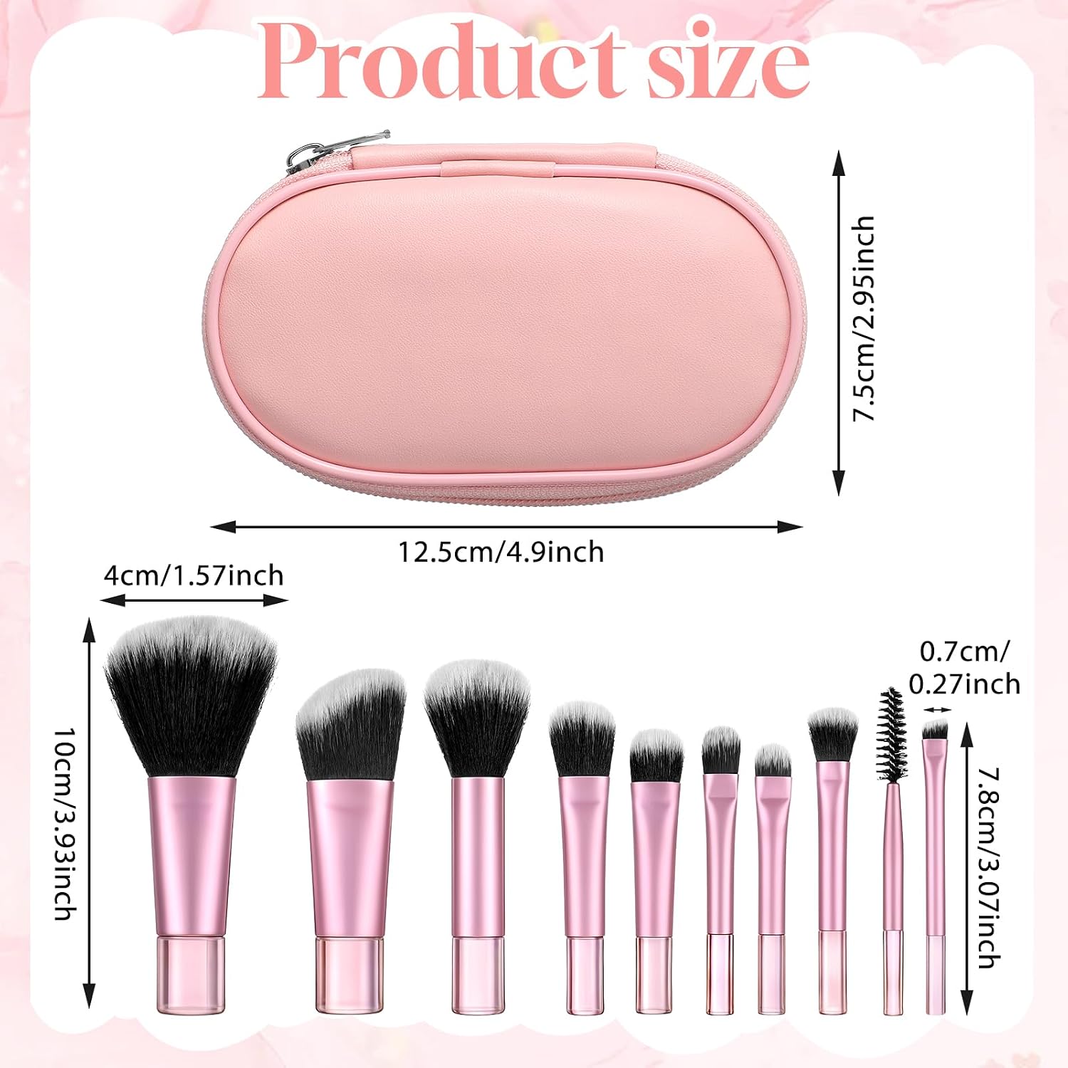 10 Pcs Mini Travel Makeup Brush Set With Pink Pouch Portable Cosmetic Brush Professional Makeup Travel-Essentials kits for Women Foundation Blush Eyeshadow Angled Brow Mascara Concealers Contour