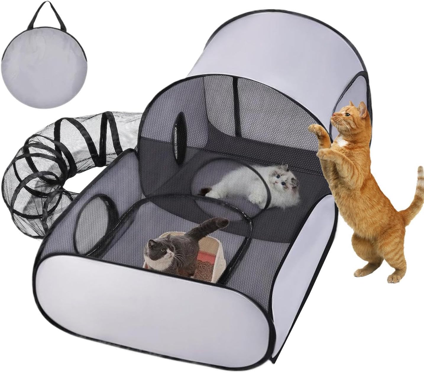 Cat - Foldable Pet Enclosure Tent, Kitten Puppy Exercise Tunnel House with Breathable Mesh Panels Zipper Entry Design, Safe Activity Space Function, Ideal for Travel Outdoor Indoor Small Anima