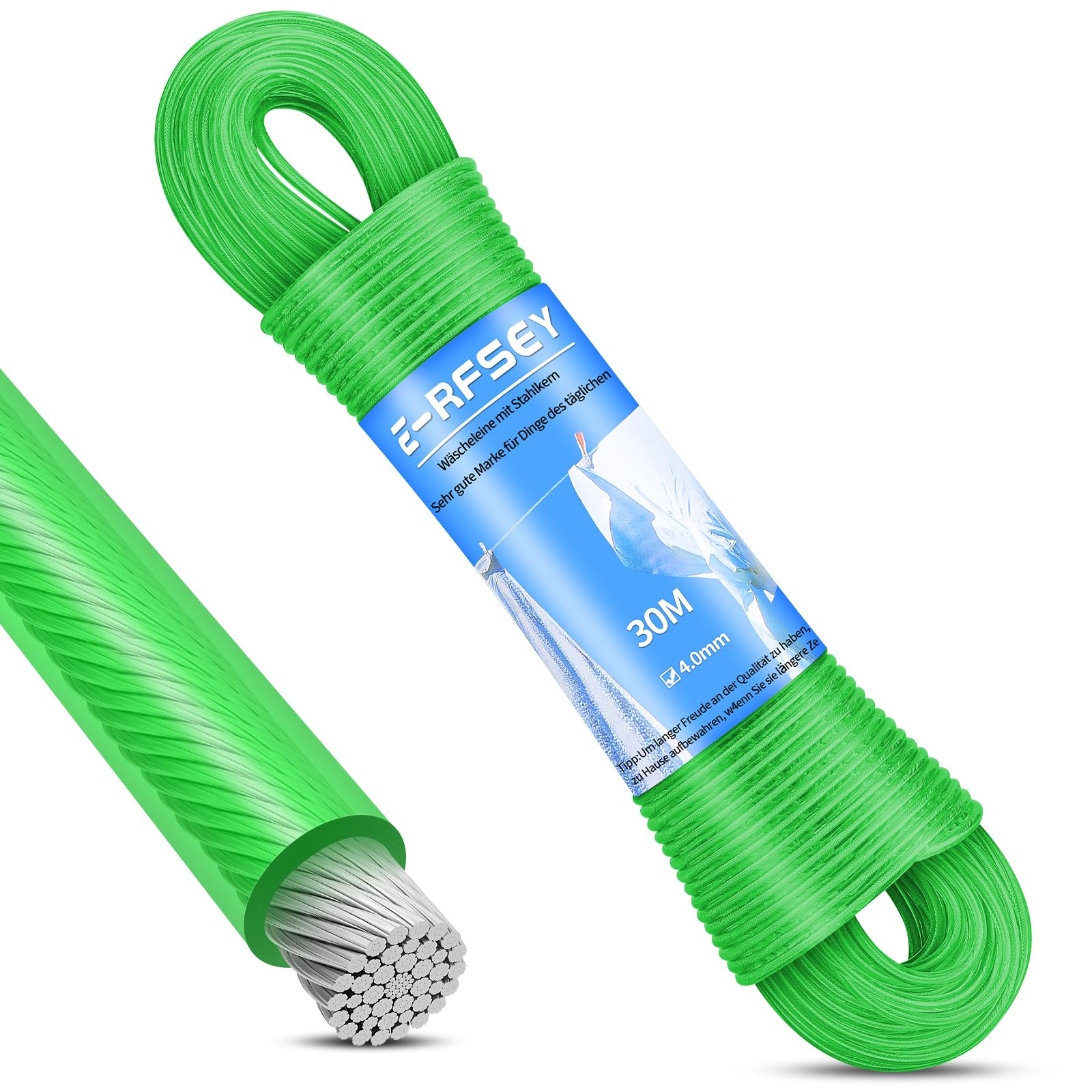 E-RFSEY Extra Strong 100ft Washing Line, Outdoor Washing Line, Waterproof and Rustproof, Extremely High Load Capacity