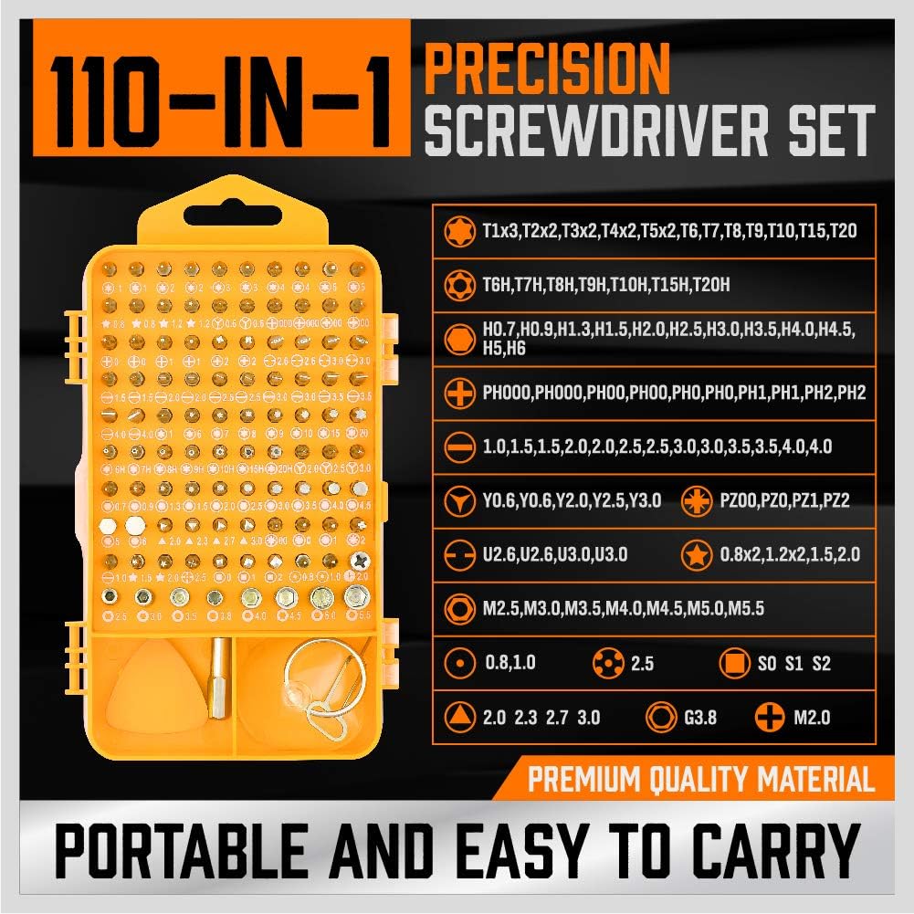 HORUSDY 110 in 1 Precision Screwdriver Set with Phillips, More& Torx Bits, Non-Slip Magnetic Electronics Tool Kit