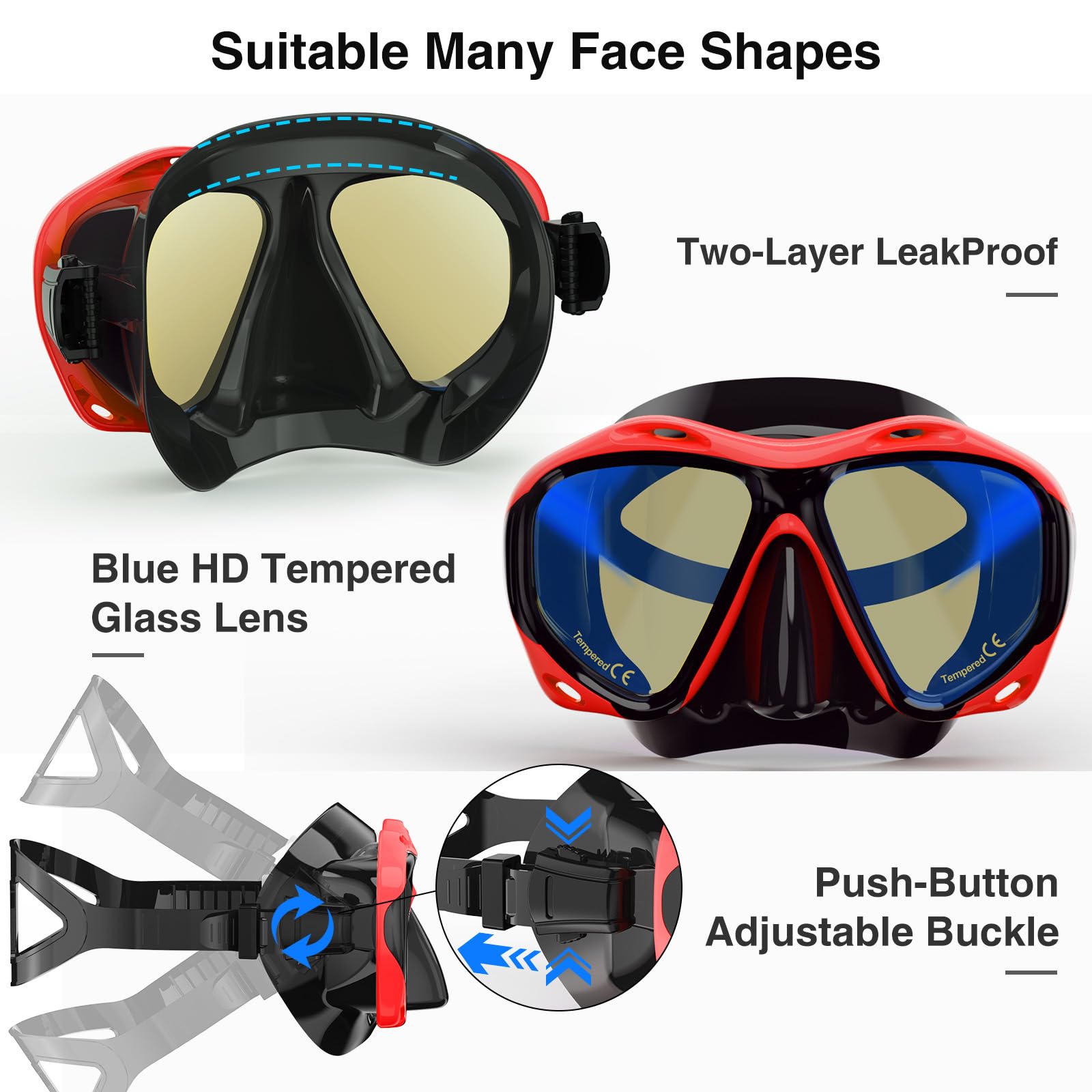 Maschera da snorkeling per adulti, con lente in vetro temperato a specchio, ampia visuale a 180°, anti-appannamento, set professionale per immersioni subacquee, regalo per donne, mamma, uomini, papà