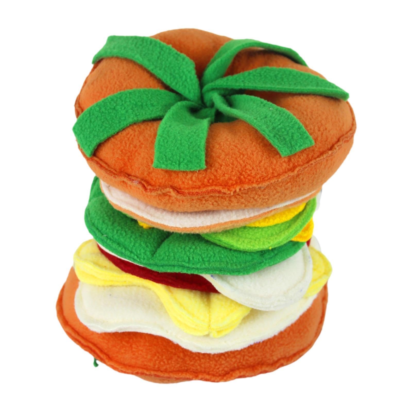 Colcolo Dog Snuffle Hamburger Puzzle-Spielzeug, tragbare Bereicherung, interaktives quietschendes Hundespielzeug für kleine Tiere, kleine, mittelgroße und