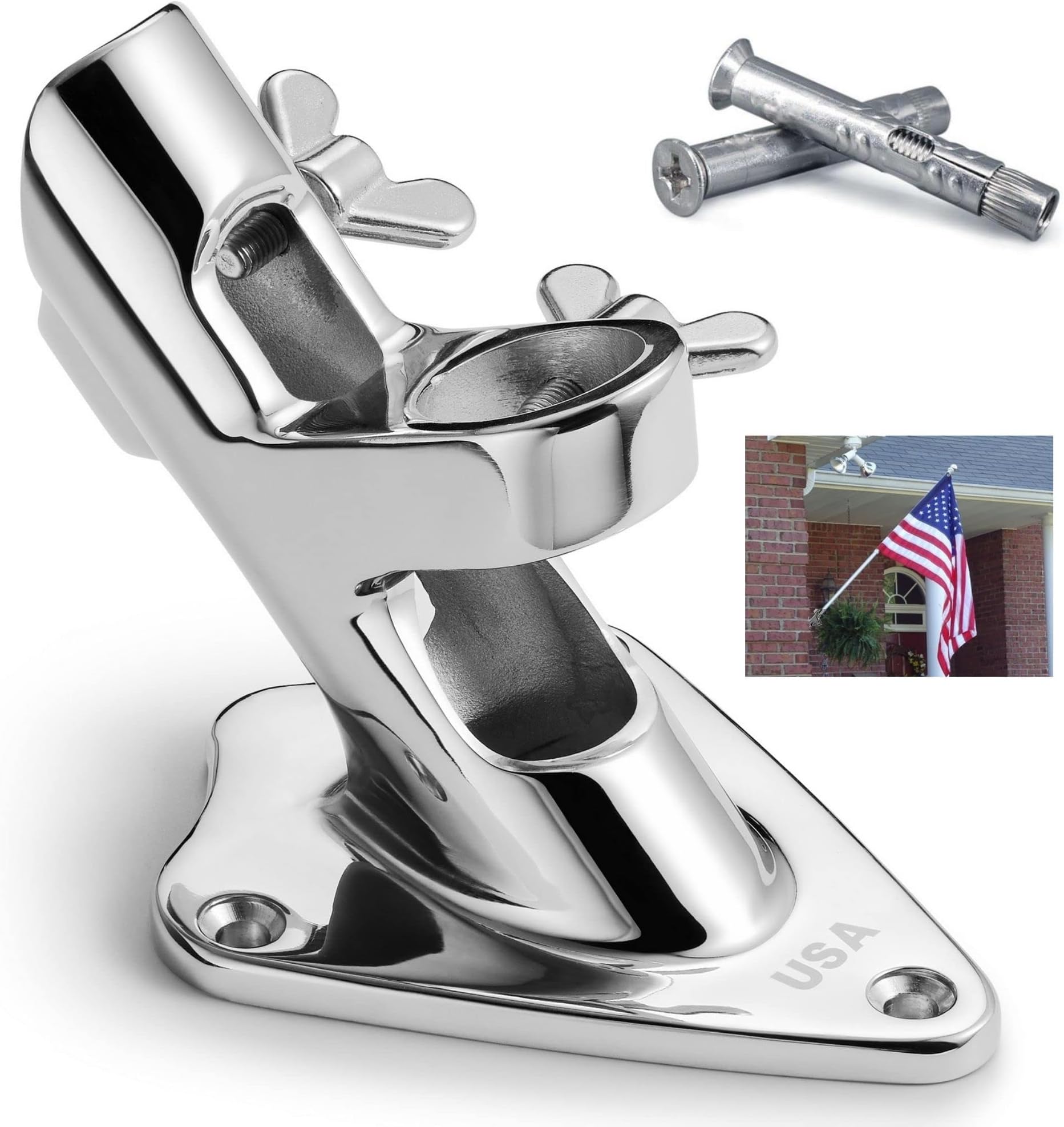 Flag Pole Holder, 316 Stainless Steel Heavy Duty Flag Pole Mount for House Outside, USA Flag Pole Bracket, 1 Inch