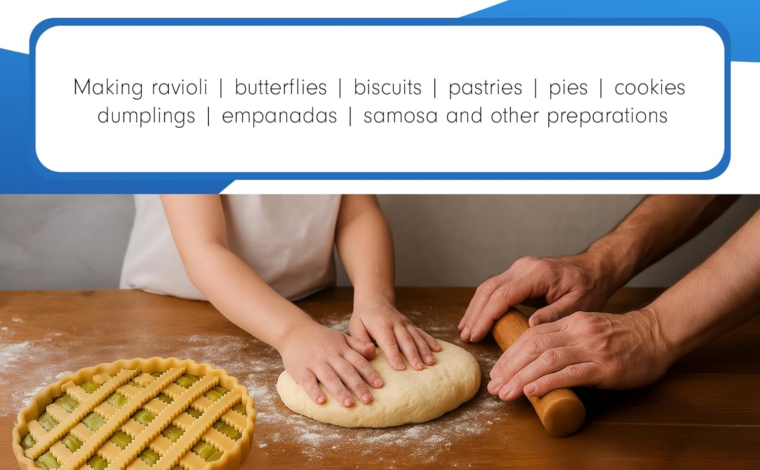 Tredoni 1.6" Pastry Wheel - Dough Stamp Cutter/Crimper, Pasta/Ravioli/Pie Maker, 4cm Stainless Steel Wheel Wooden Handle - Image 5