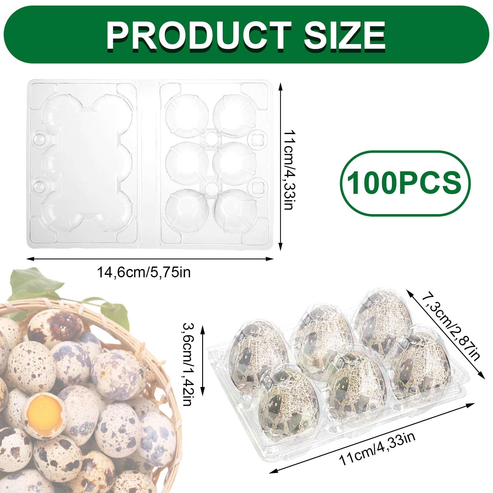 APACALI 100 piezas Cajas para huevos de codorniz, cajas para huevos de codorniz de 6 rejillas, cajas de huevos de codorniz de plástico con tapa, cajas para huevos de codorniz transparentes