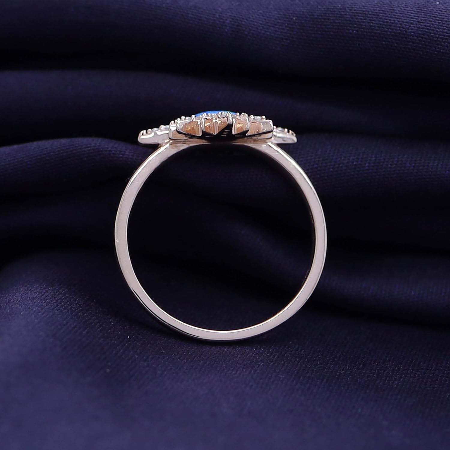 AFFY 925 Sterling Silver Lab Created Opal CZ Starburst Ring for Women - Image 5