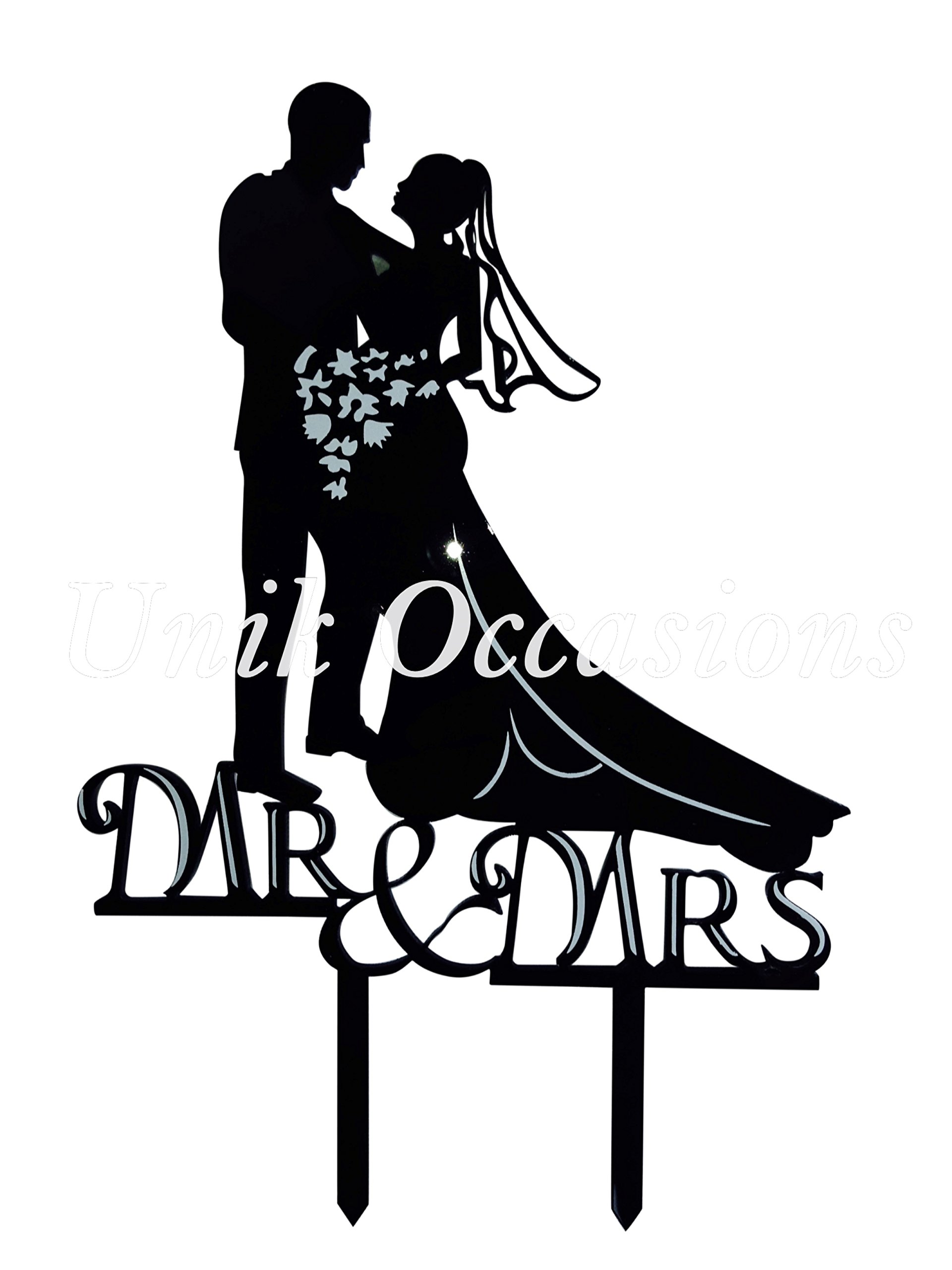Romantic Mr. & Mrs. Bride and Groom Silhouette Acrylic Cake Topper