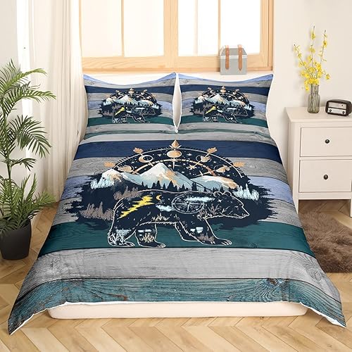 Miniatura 10 de Funda de edredón náutica para niños, juego de ropa de cama de 3 piezas de línea ondulada azul marino para niños y niñas adultos, funda de edredón