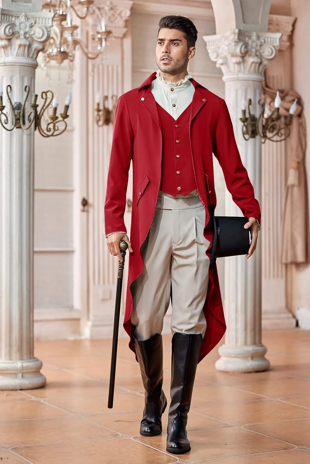 Runcati Mens Steampunk Victorian Jacket Gothic Tailcoat Costume Vintage Tuxedo Viking Renaissance Pirate Halloween Coats - Image 3