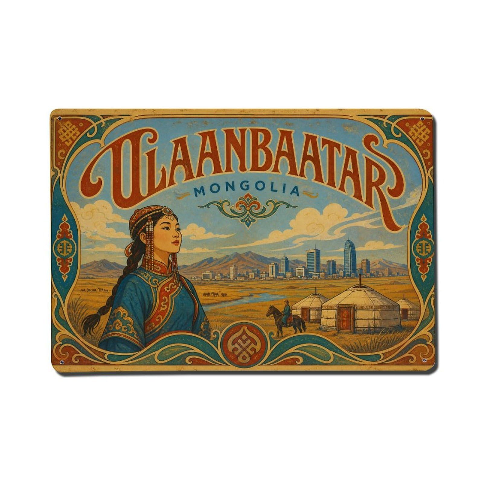 Huiyhb 8X12inch(20X30cm) Travel Vintage Mongolia Ulaanbaatar Metal Tin Sign