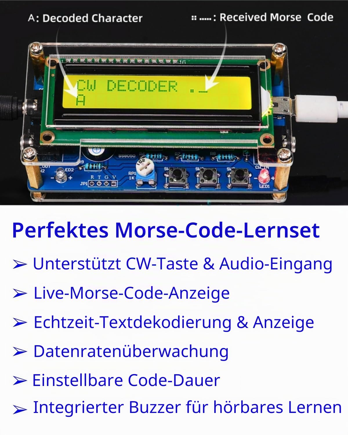 DIY Morse Code Trainer Kit, Telegrafen Taste Lötbausatz, Amateurfunk CW Taster Bausatz Elektronik mit Komponenten, Leiterplatte, Morsecode Sender Löt Bausatz für Erwachsene, Kinder (Zusammengesetzt)