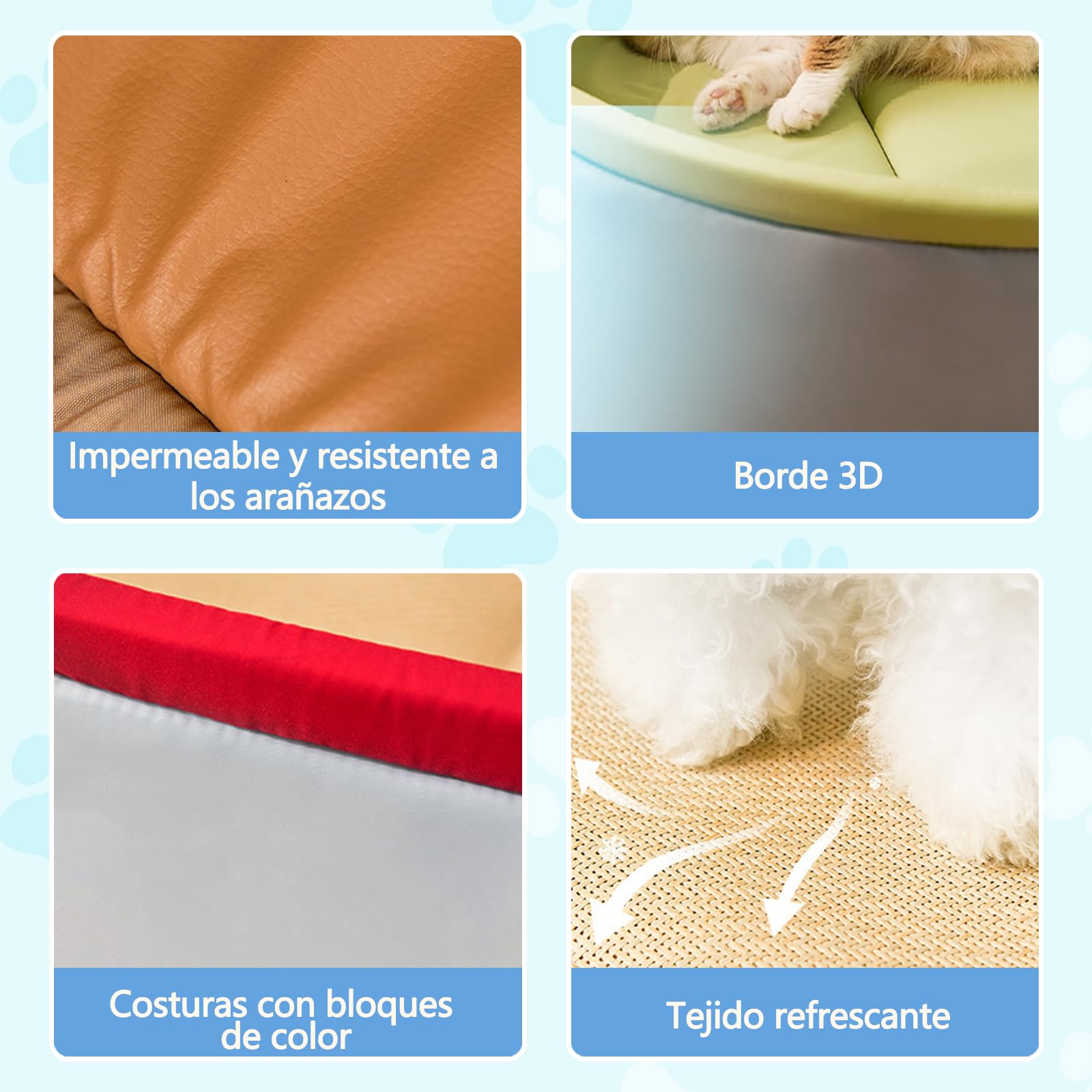 Galatée Cama Refrescante para Mascotas, De Ratán/Tela Oxford, Apta para Todas Las Estaciones, Cama y Colchoneta Separadas, Cama Antideslizante para Gatos/Perros(XL,Azul)