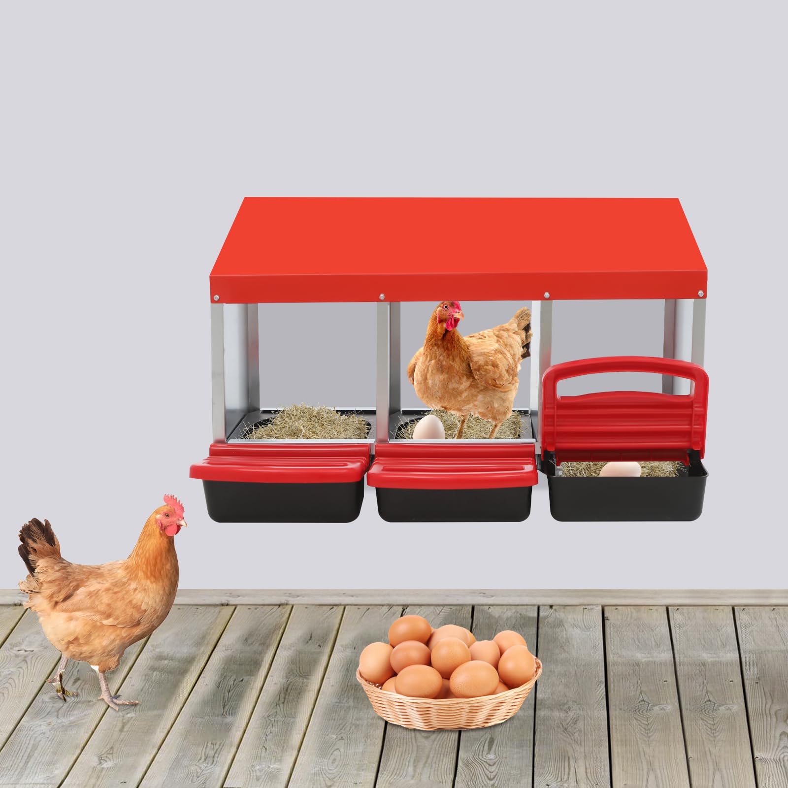 Nido para pollos, 3 compartimentos, acero galvanizado, 81 x 52 x 48 cm | Con recolección automática de huevos nidos para aves de corral para montaje en pared o en el suelo en el gallinero