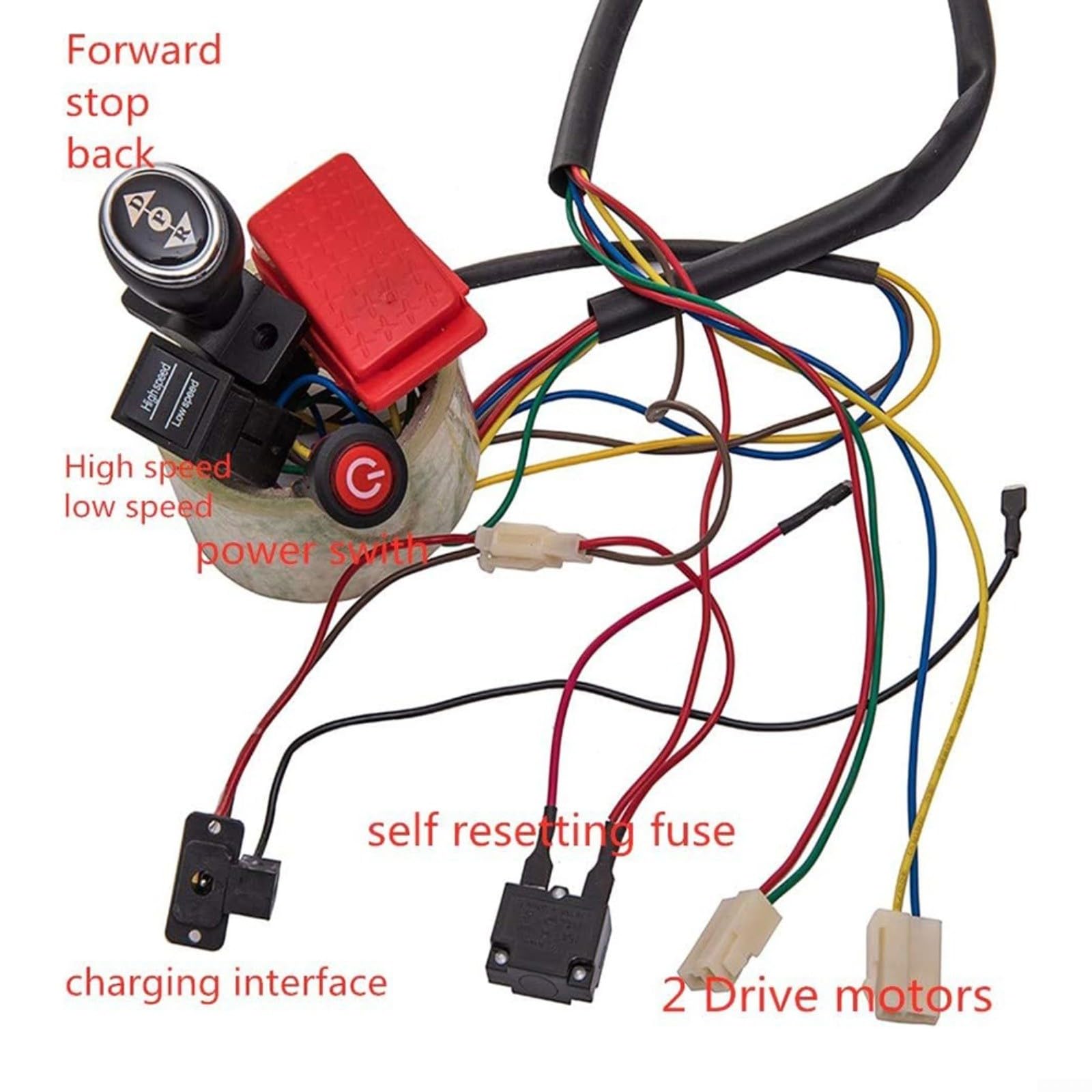 Komplettes 12V DIY Kabelbaum- Und Schalterset Für Kinder Elektrofahrzeuge Mit Fernsteuerungsplatine, Motor, Gangschaltung, Vorwärts/Rückwärts-Stopp-Schalter, Fußschalter, Ladeanschluss, Sicherung