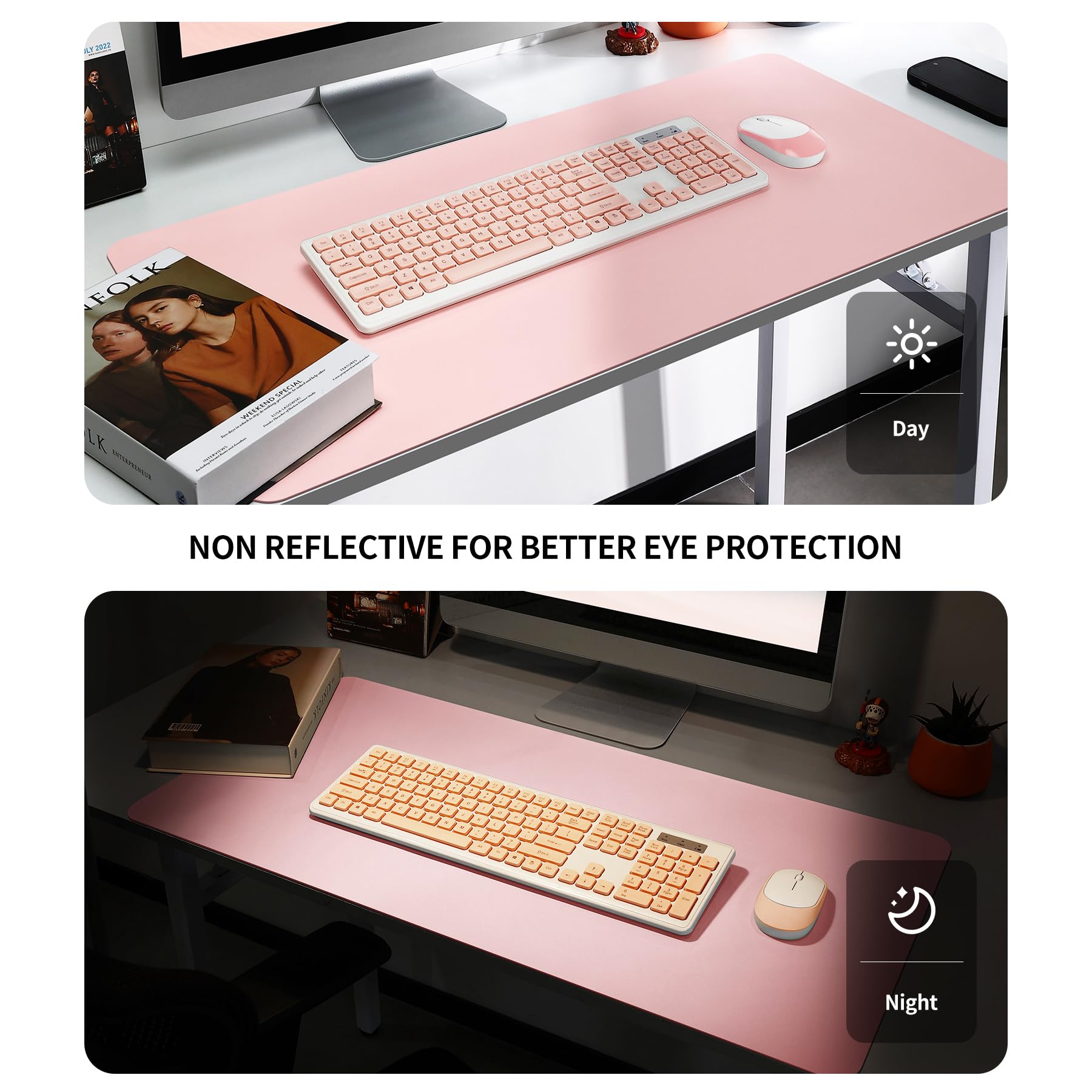 BUBM Sous-main de bureau 120x60cm, tapis de souris en cuir premium, sous-main de table antidérapant, tapis de souris multifonctionnel pour bureau, accessoire de bureau pour bureau et home office (Rose