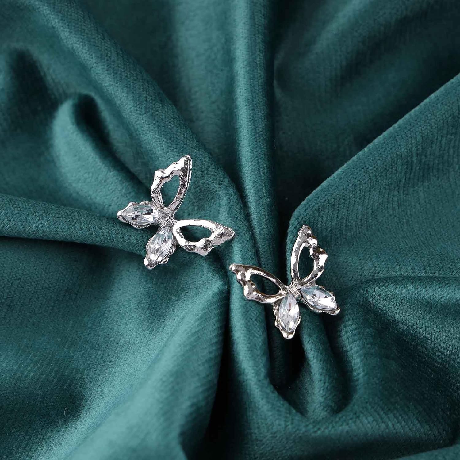 Andelaisi Boho Crystal Butterfly Stud Earrings Vintage CZ Butterfly Rhinestone Earrings Silver Butterfly Stud Earrings Personalized 3D Butterfly Charm Earrings Jewelry for Women - Image 3