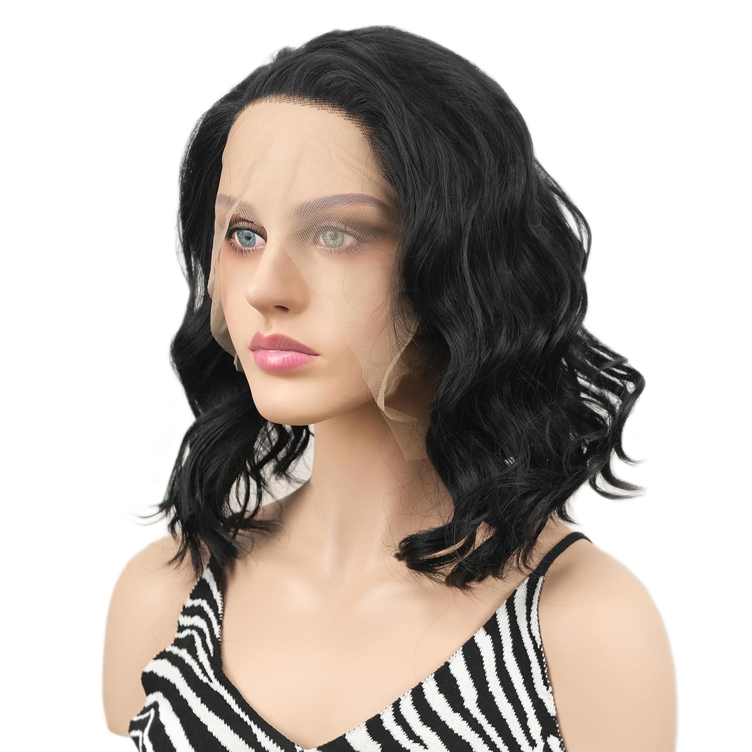 Wiginway Black Curly Bob Wigs Synthetic 13x3 Lace Front Wig with Heat Resistant Fiber Women Hair Everyday Wavy Wig 14 Inches