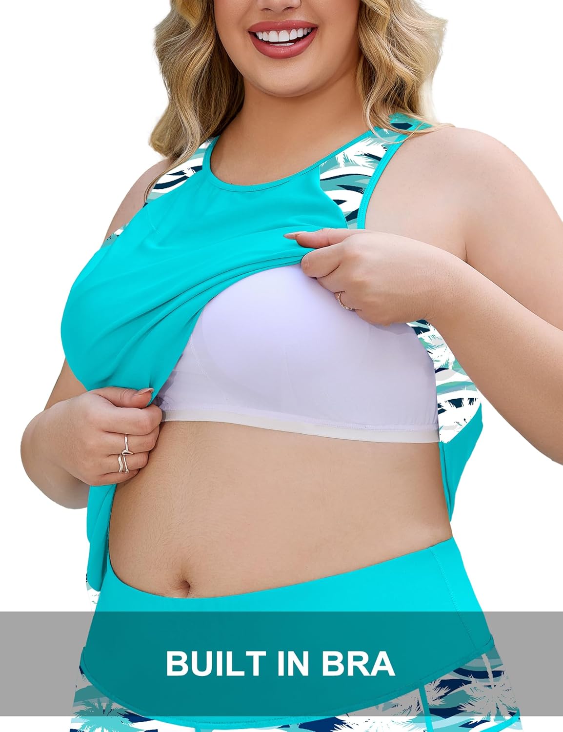 COOTRY Plus Size Tankini Swimsuits for Women 2026 Tummy Control Two Piece Bathing Suits with Sporty Pockets Swim Shorts
