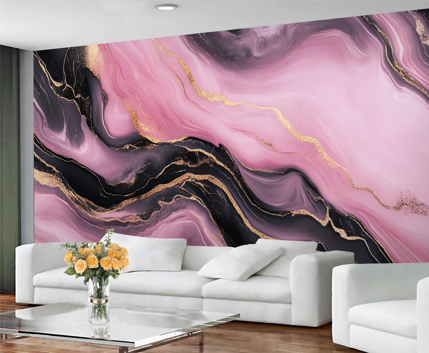 GIVLWF Marble Wallpaper, Pink Marble Self Adhesive Wallpaper for Living Room, Modern Aesthetic Wall Paper for Bedroom, Watercolor Wall Mural, Abstract Large Mural & Room Decor โ image 1