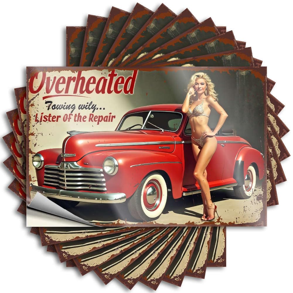 Bar Room Decor Decal Case | Overheated: Towing Wily. Lister of The Repair Funny Indoor Sticker Pack(8X12CM)