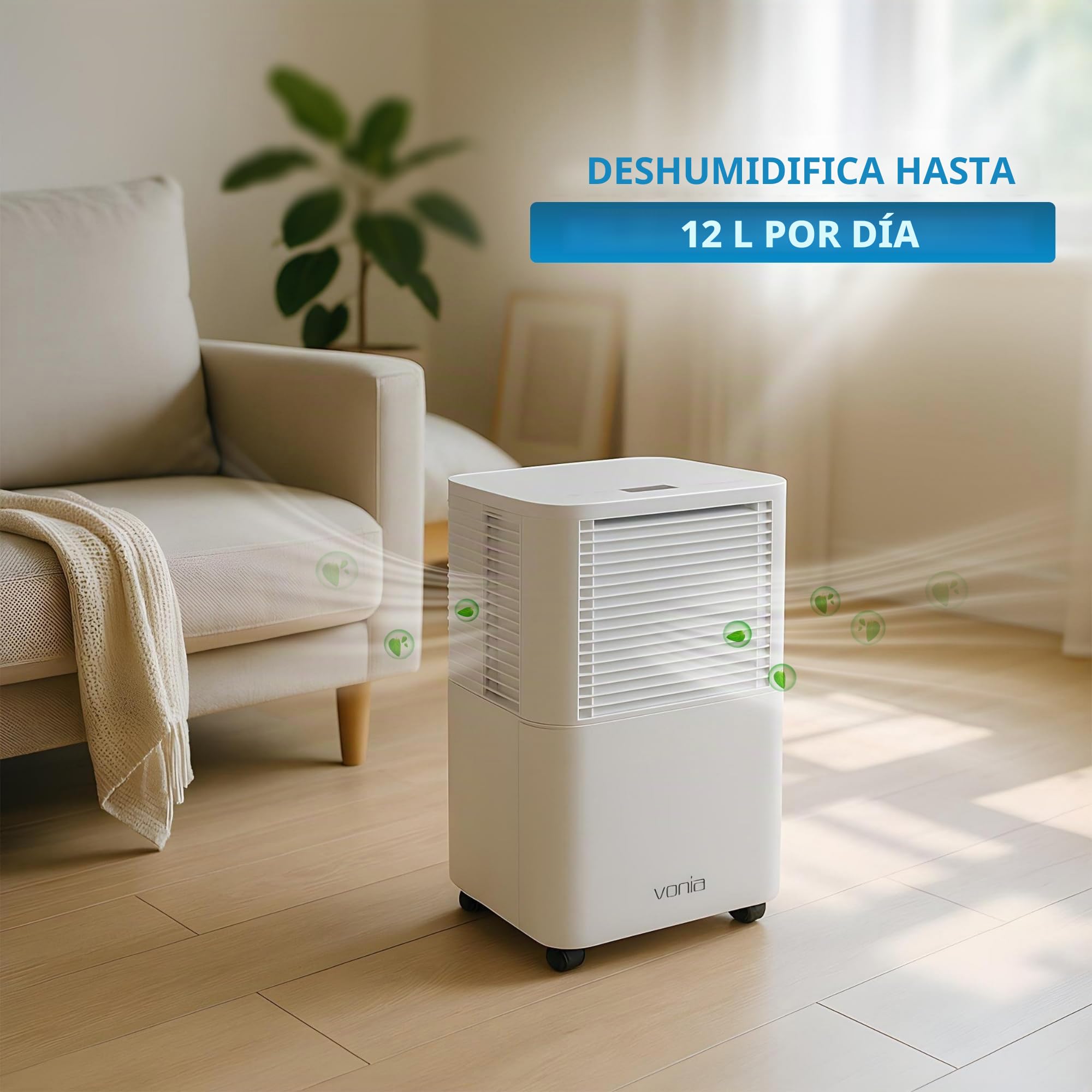 Vonia Deshumidificador 12L/Día - Deshumidificador Eléctrico Silencioso con Depósito 2,5L, Temporizador 24H | Deshumidificador Potente contra Humedad y Moho, para Dormitorio, Baño, Sótano y Hogar
