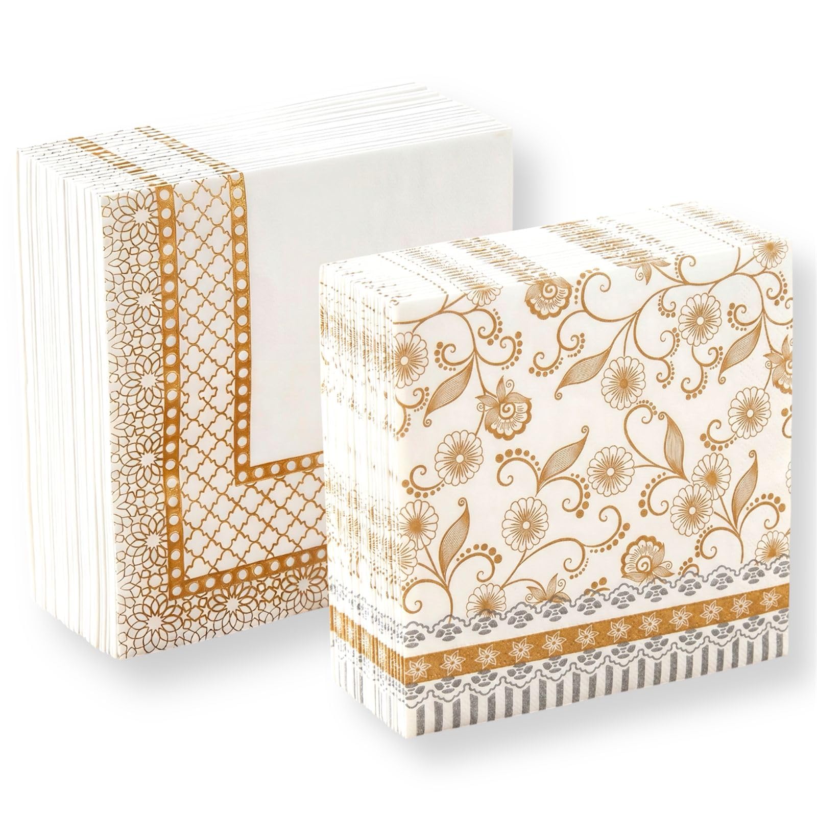Silk Touch Printed Paper Napkins (50 Pulls Per Pack, 200 Sheets, 33 X 33 cm) | Pack of 4 Printed Tissues | 2 PLY Table Napkins | Party Essential | Floral and Geometric Patterns, Gold and Silver-picture-42