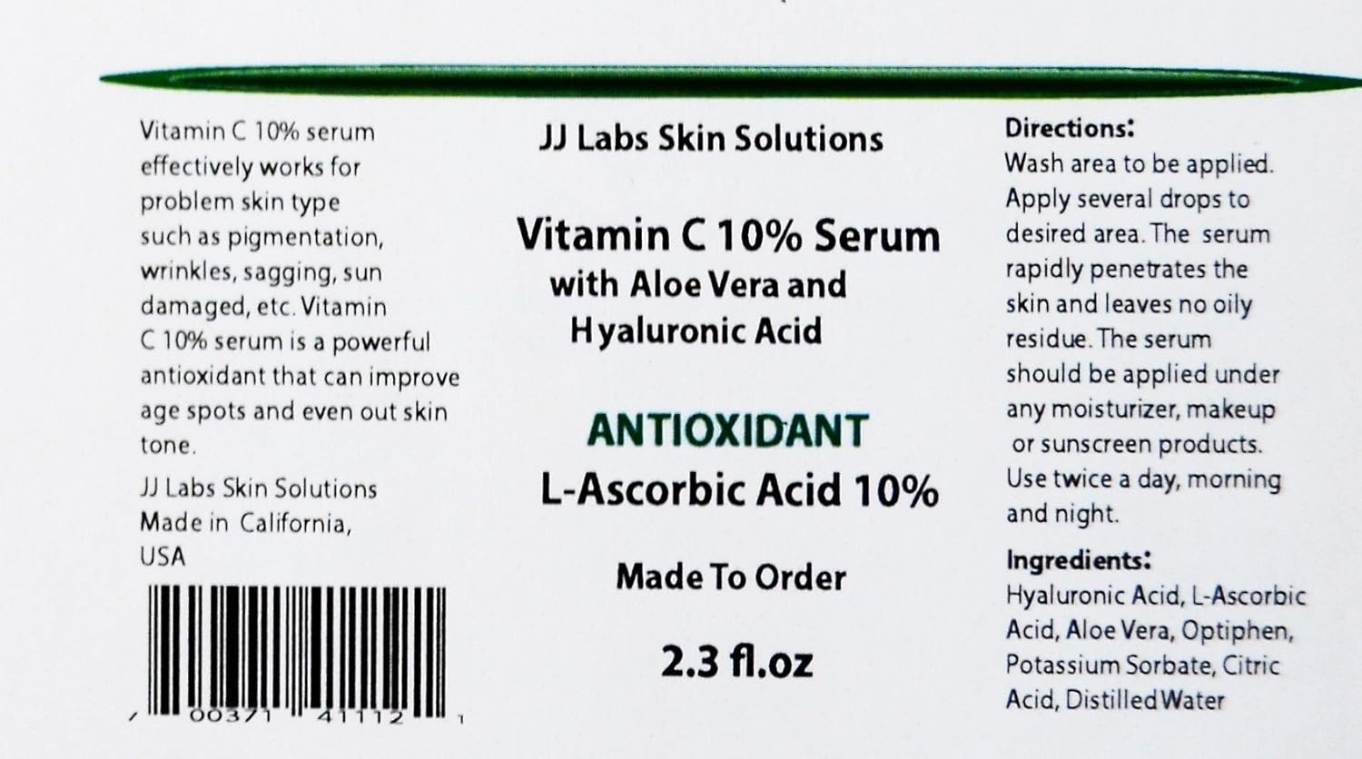 Vitamin C 10% serum with Pure Hyaluronic Acid and Aloe Vera (2.3 fl.oz)