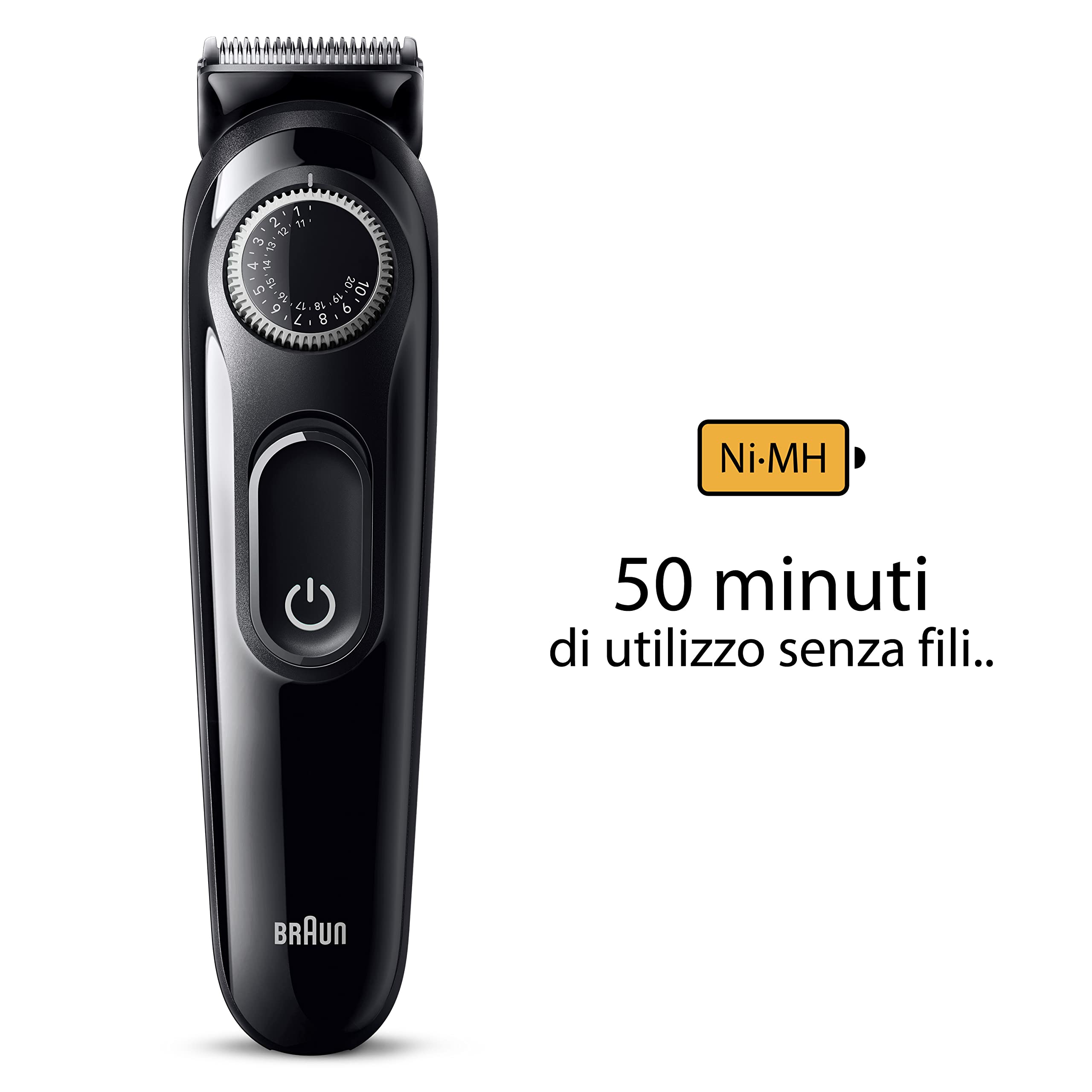 Braun Series 3 RASOIO ELETTRICO BARBA, Con lama barba Ultra Affilata, REGOLABARBA UOMO 40 Lunghezze, 50 Minuti Di Utilizzo Senza Fili, BT3410 Nero
